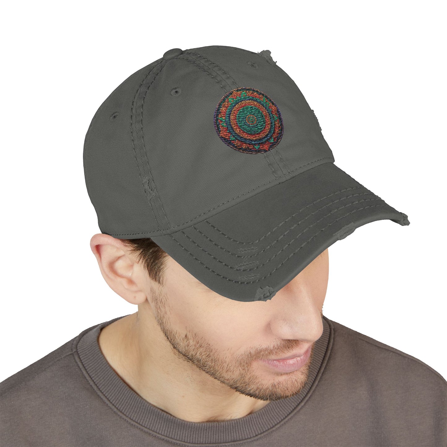 Distressed Dad Hat with Embroidered Colorful Circle - Casual Fashion Accessory