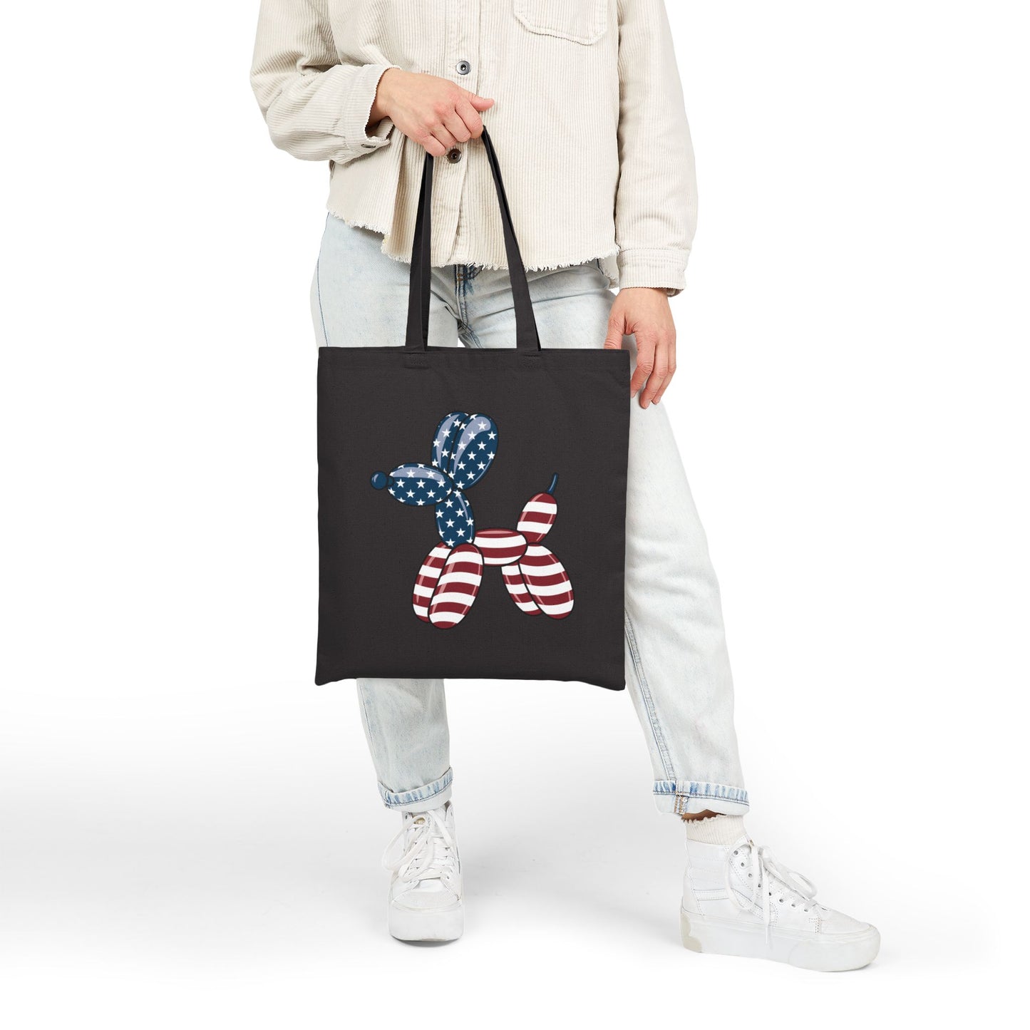 Patriotic Balloon Dog Tote Bag, Reusable Grocery Bag, Eco-Friendly Carrier, Fourth of July Shopping Bag, Cute Gift for Dog Lovers