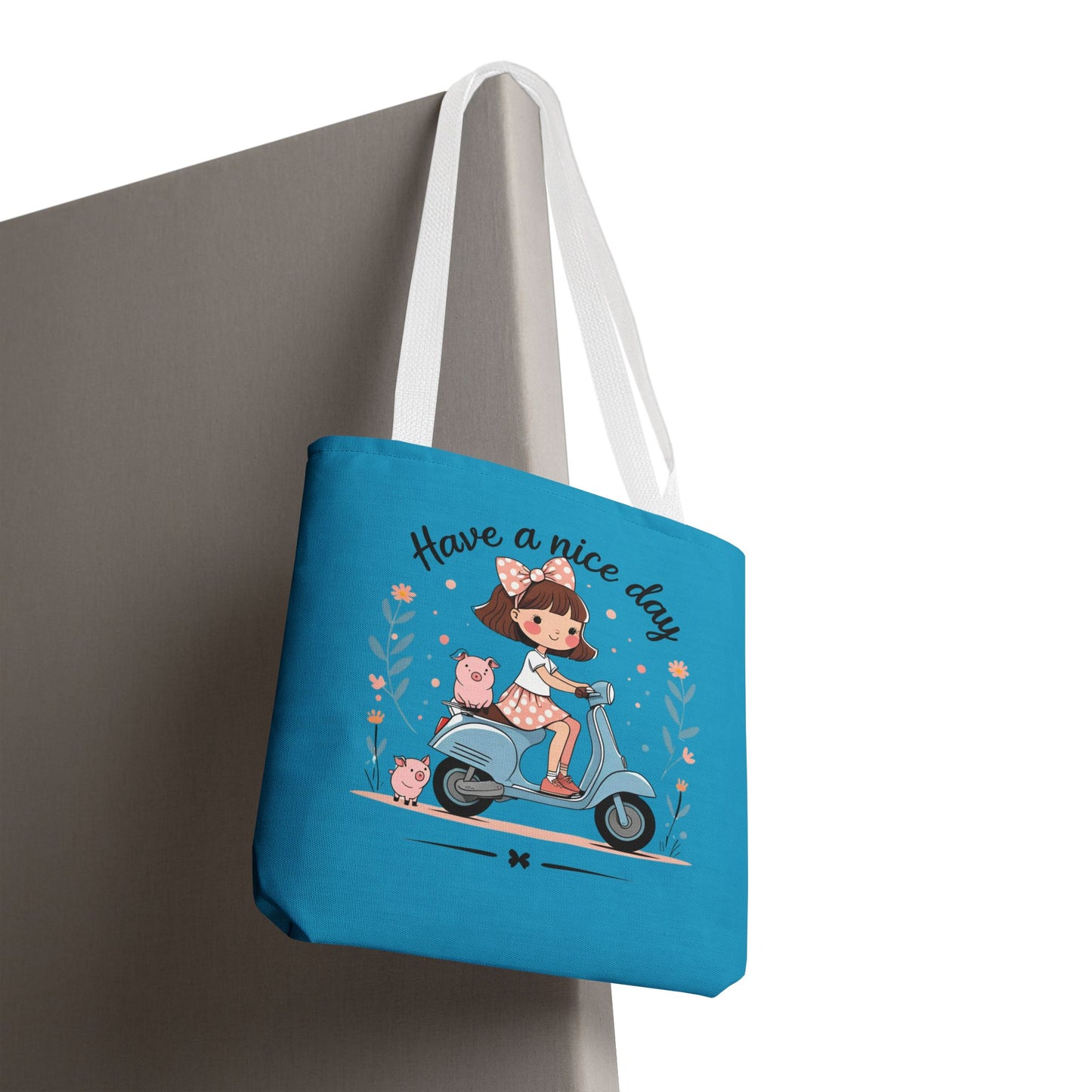 Playful Reminder Tote Bag, Girl on Scooter Bag, Cute AOP Tote, Everyday Use Bag, Gift for Kids, Fun Summer Accessory