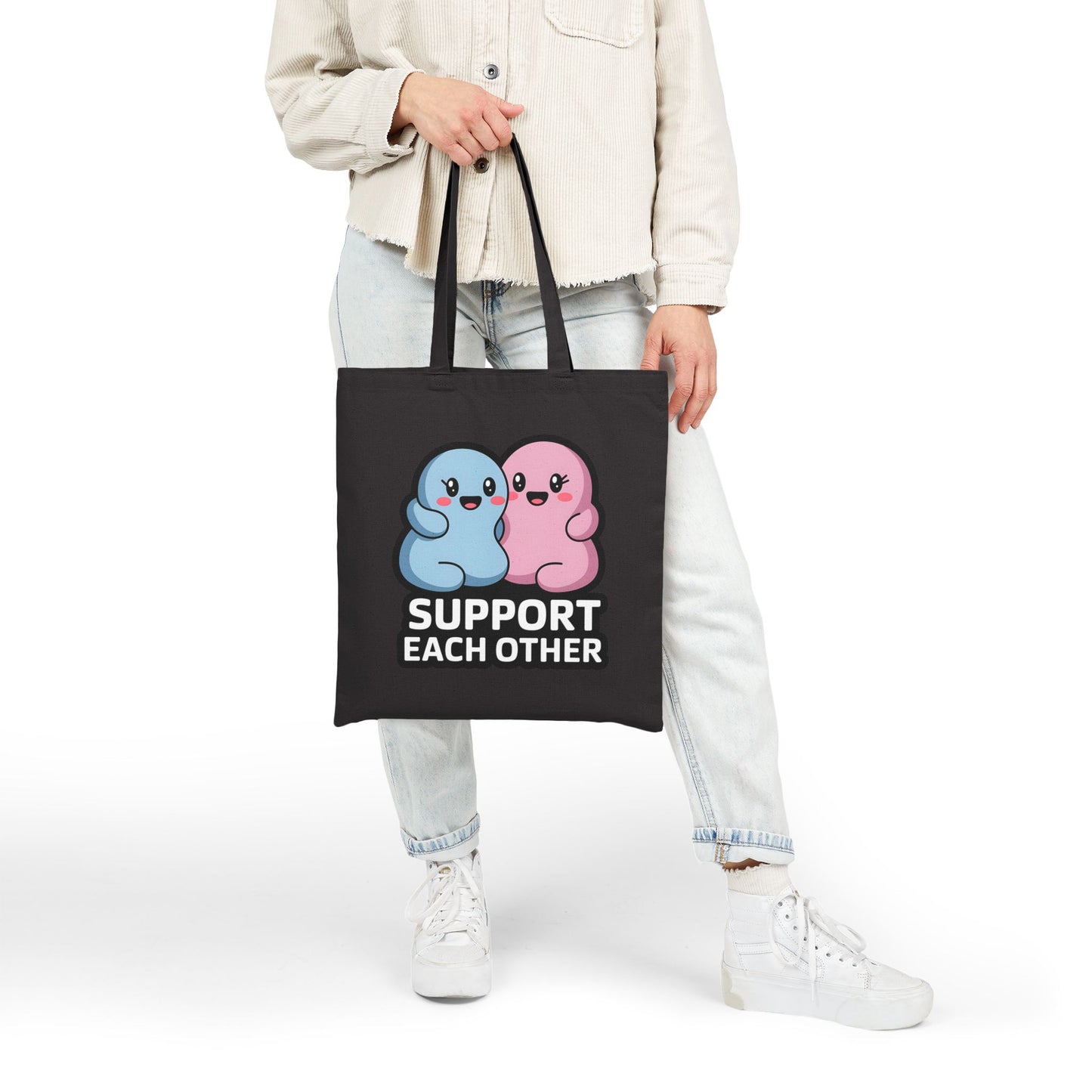 Support Each Other Cotton Canvas Tote Bag, Eco-Friendly Tote, Gift for Friends, Cute Tote Bag for Shopping, Motivational Bag