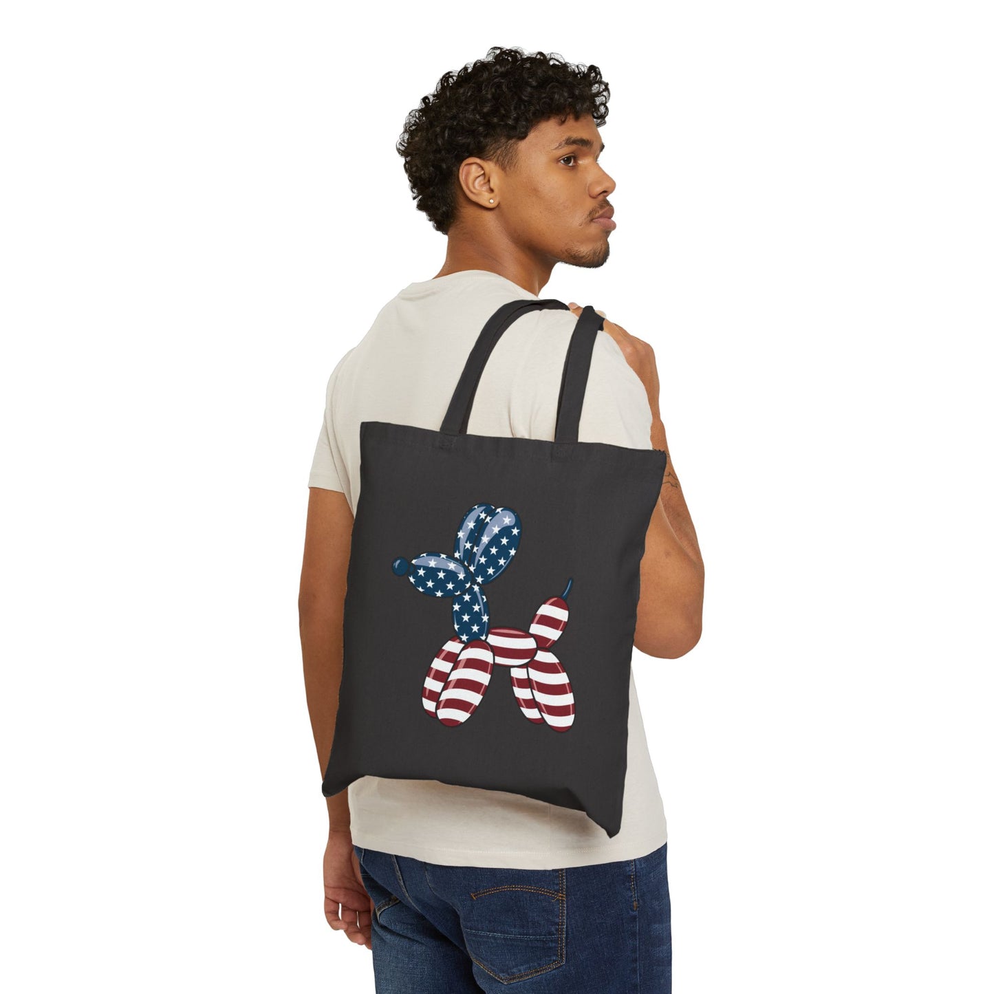 Patriotic Balloon Dog Tote Bag, Reusable Grocery Bag, Eco-Friendly Carrier, Fourth of July Shopping Bag, Cute Gift for Dog Lovers
