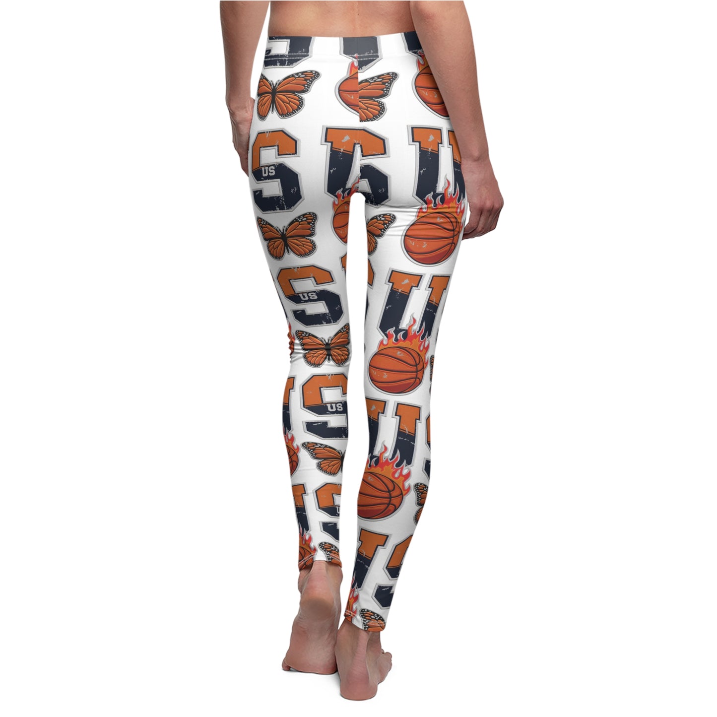Women's Casual Leggings with Butterfly and Basketball Design