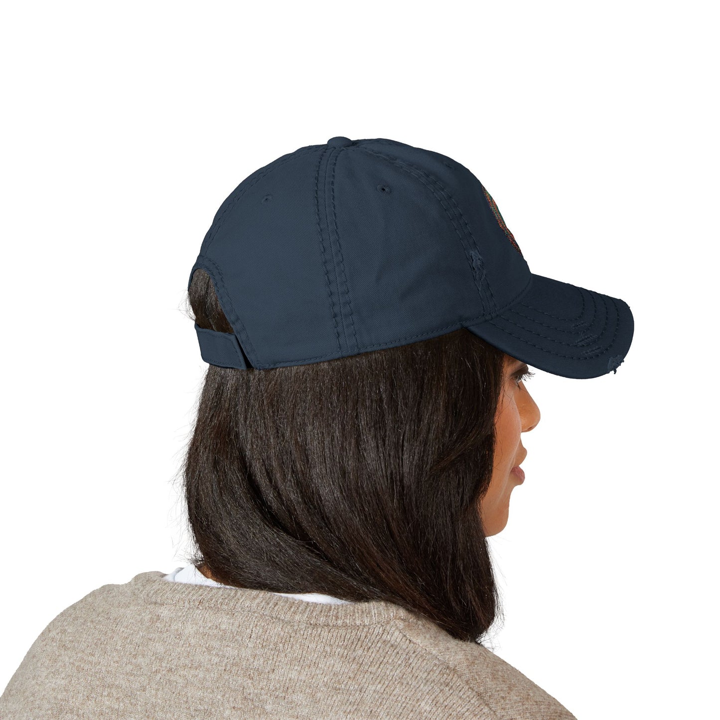 Distressed Dad Hat with Embroidered Colorful Circle - Casual Fashion Accessory