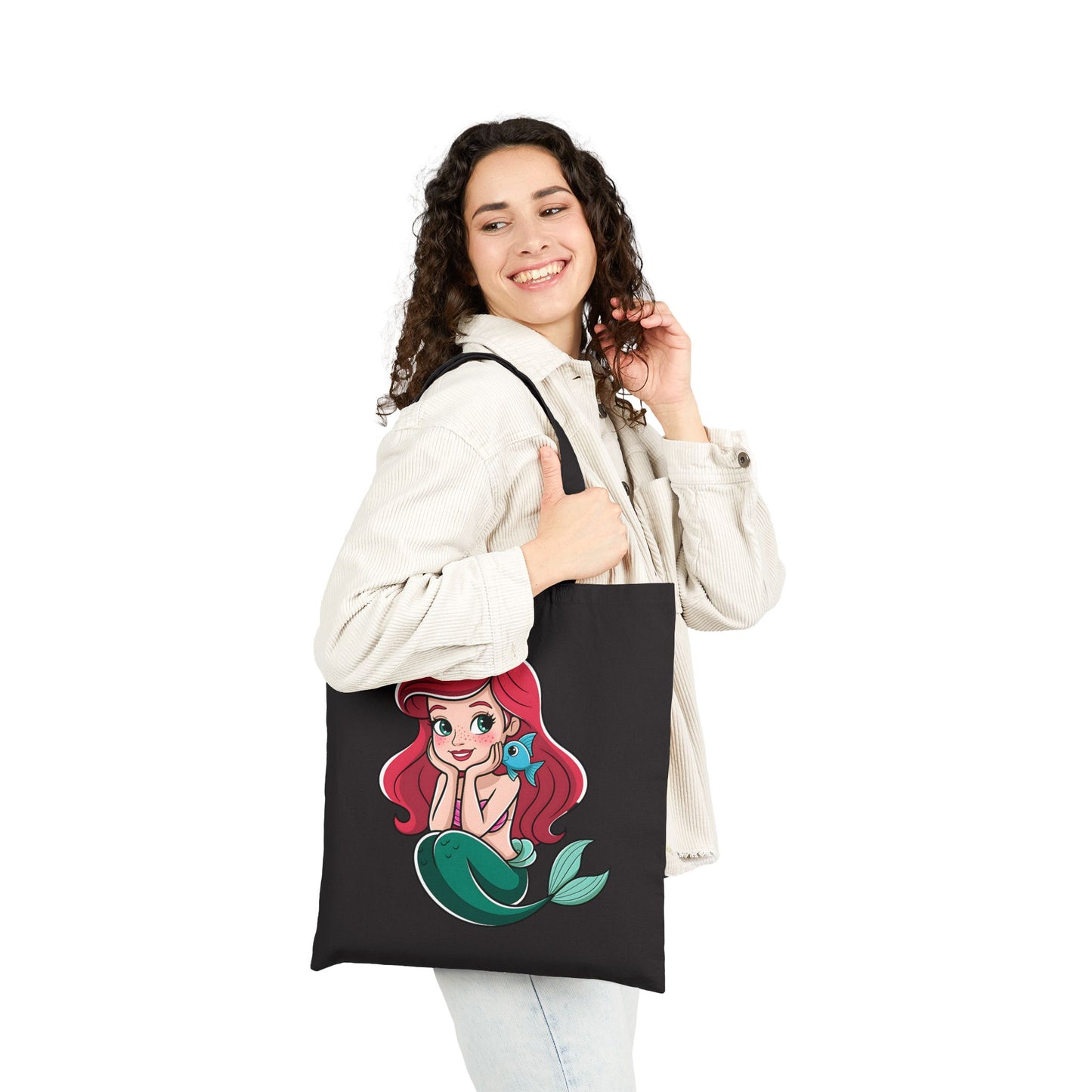 Mermaid Themed Cotton Canvas Tote Bag, Eco-Friendly Shopping Bag, Beach Tote, Gift for Ocean Lovers, Cute Drawstring Bag