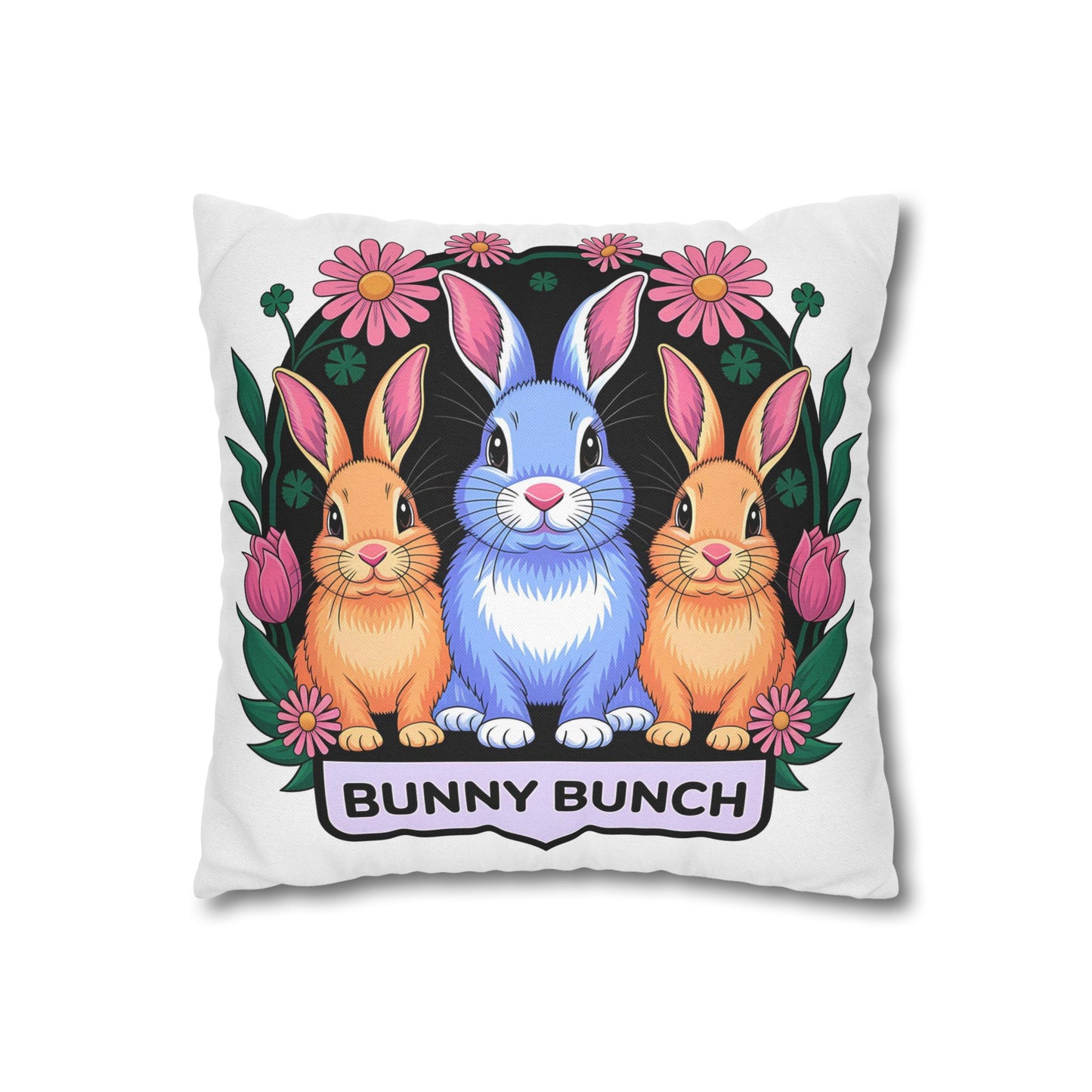 Bunny Bunch Pillowcase - Cute Rabbit Decorative Pillow for Easter and Spring