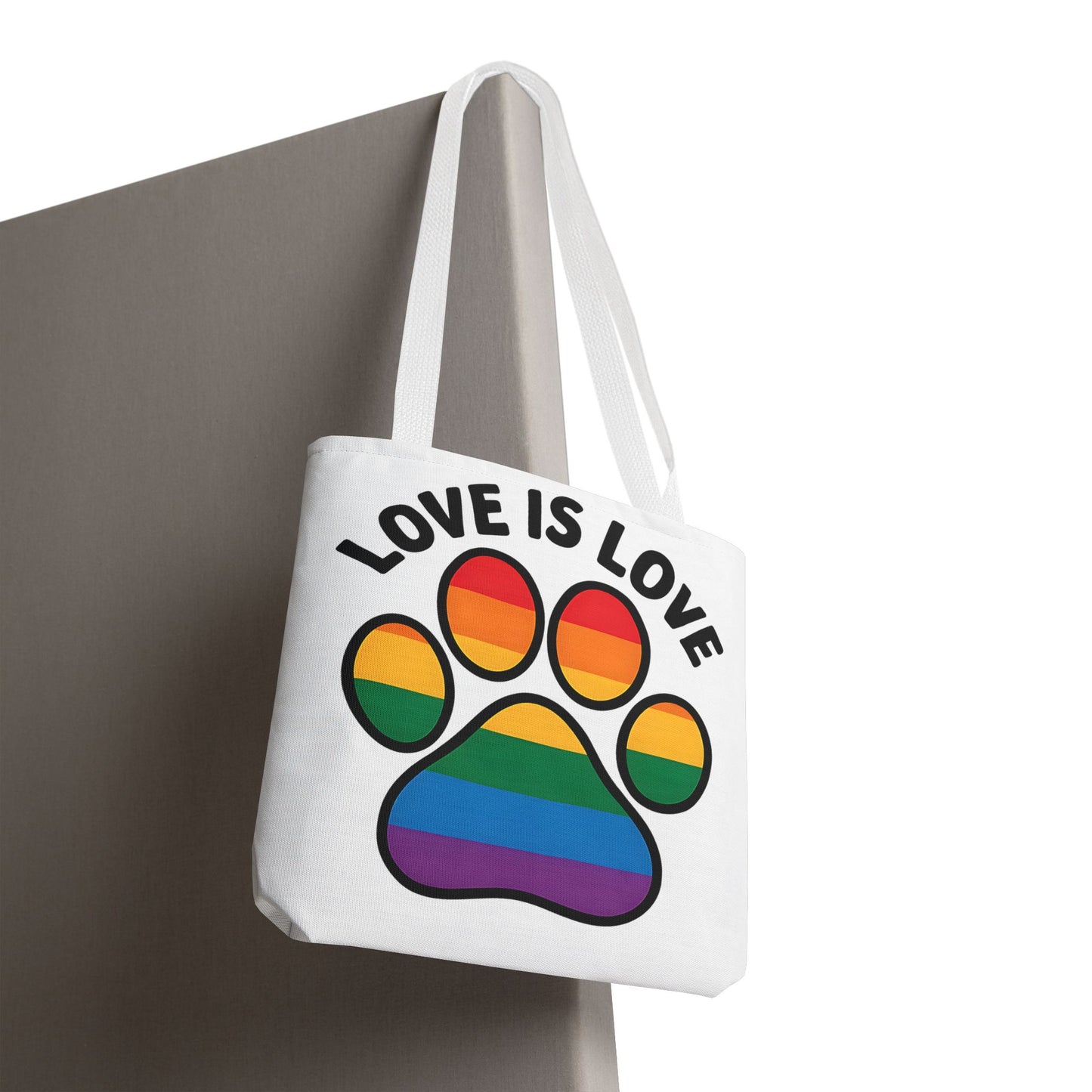 Pride Love Is Love Tote Bag – Colorful Paw Print Design