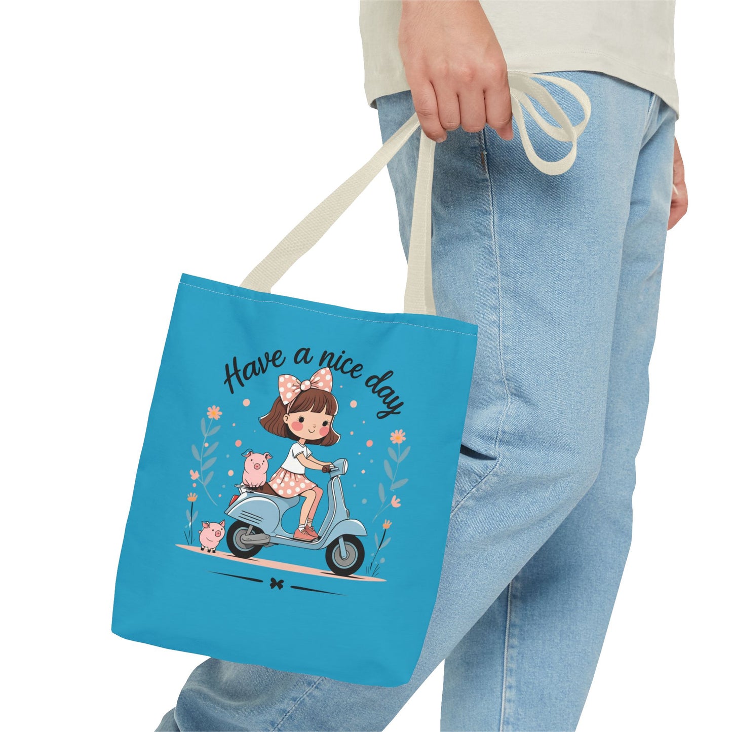 Playful Reminder Tote Bag, Girl on Scooter Bag, Cute AOP Tote, Everyday Use Bag, Gift for Kids, Fun Summer Accessory