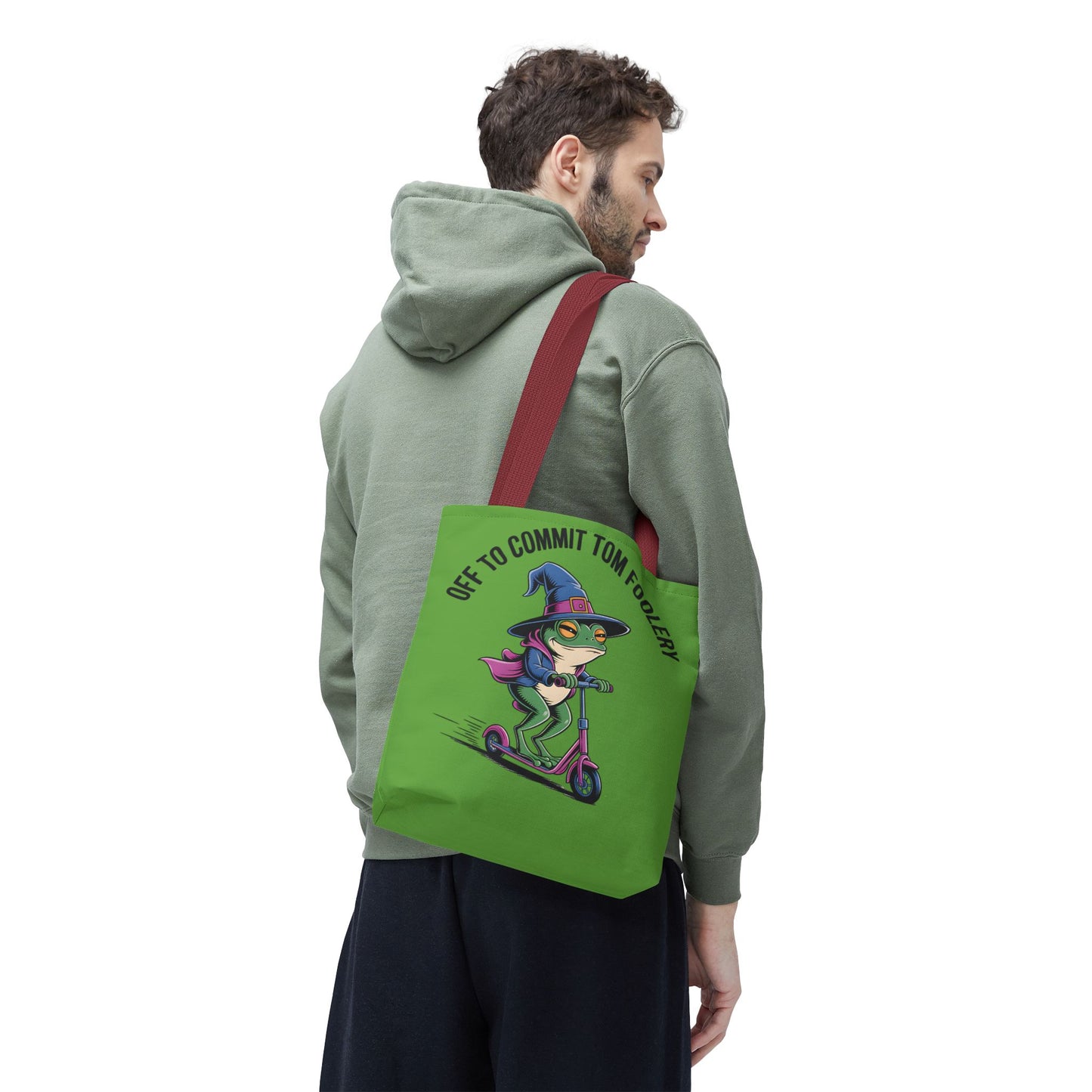Whimsical Frog Tote Bag, Off to Commit Tom Foolery, Funny Gift, Eco-Friendly Shopping, Ideal for Parties, Casual Everyday Use