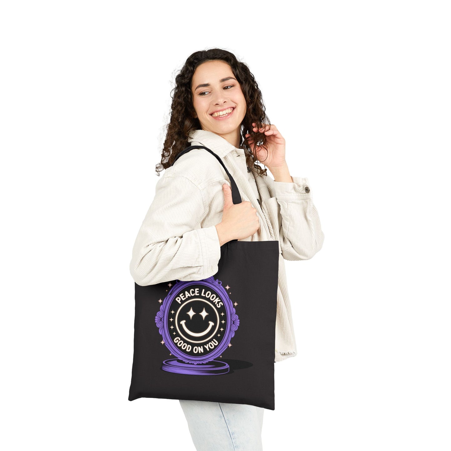 Peace Looks Good on You Tote Bag | Eco-friendly Canvas Bag | Boho Chic | Perfect Gift for Earth Day, Yoga Lovers, Trendy Shopping