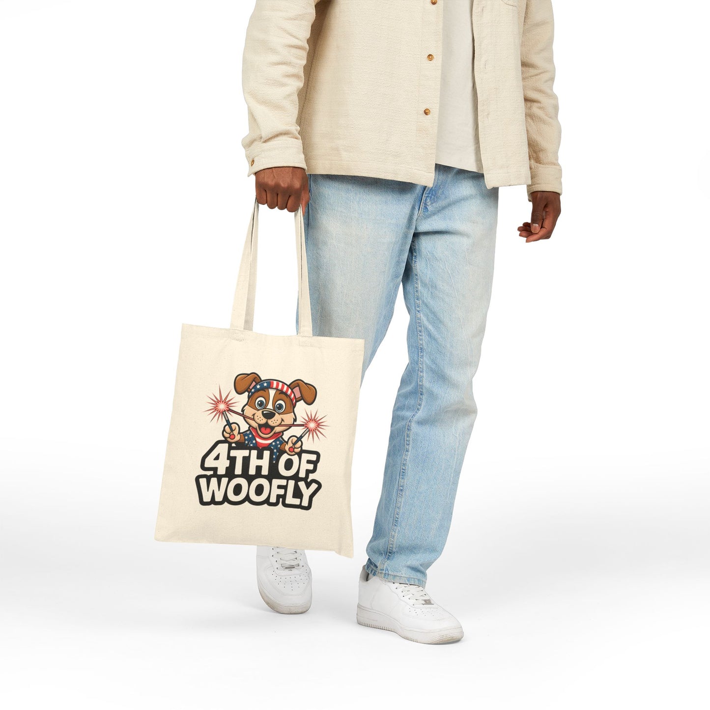 Patriotic Dog-Themed Cotton Canvas Tote Bag, 4th of July Shopping Bag, Cute Pet Lover Gift, Summer Totes, Eco-Friendly Bags