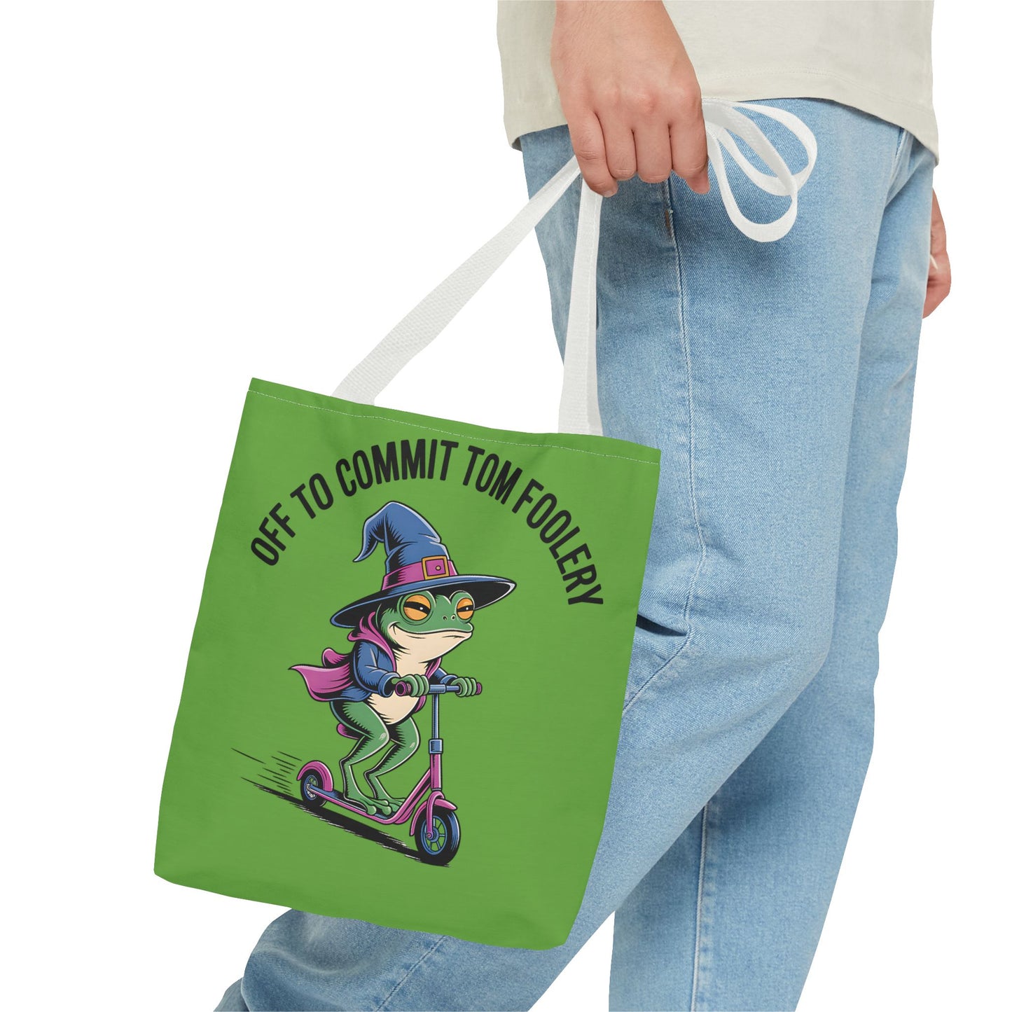 Whimsical Frog Tote Bag, Off to Commit Tom Foolery, Funny Gift, Eco-Friendly Shopping, Ideal for Parties, Casual Everyday Use