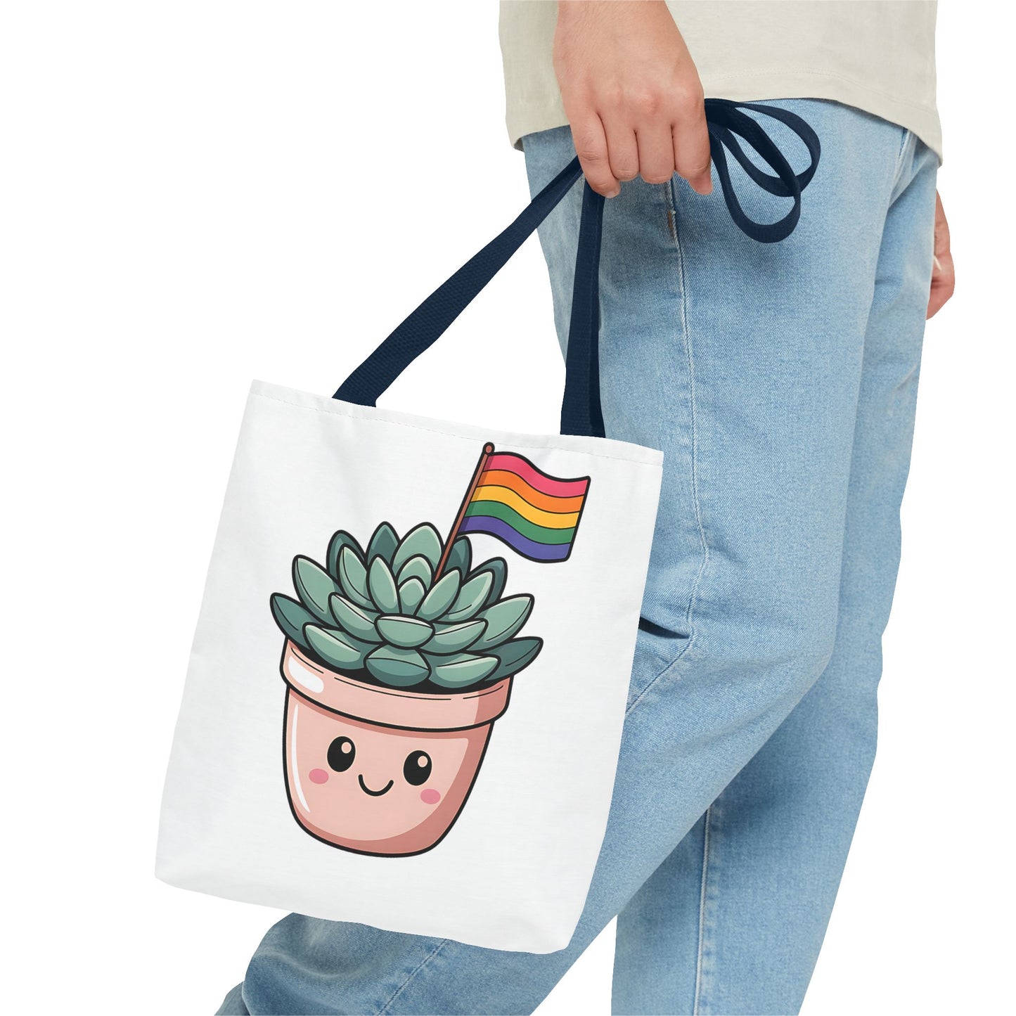 Cute Succulent Tote Bag with Rainbow Flag - Perfect for Pride Events