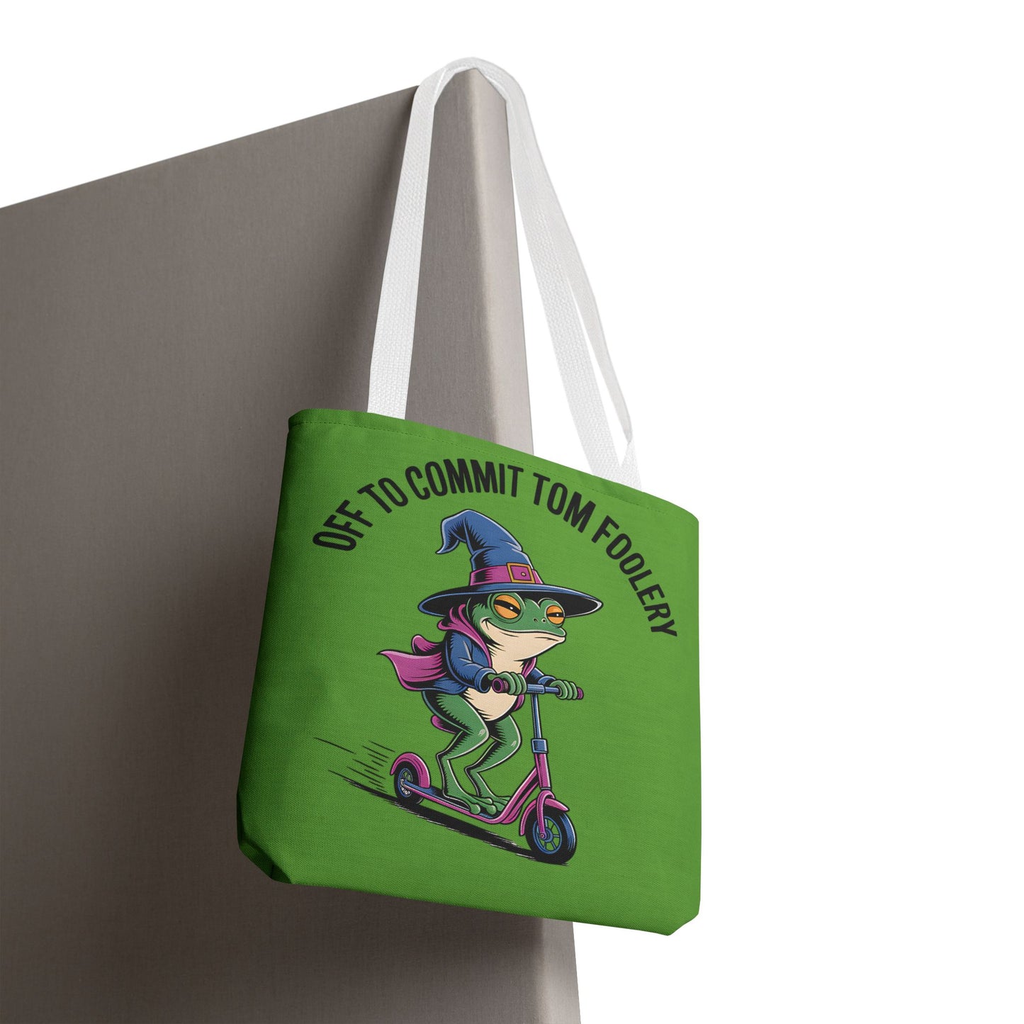 Whimsical Frog Tote Bag, Off to Commit Tom Foolery, Funny Gift, Eco-Friendly Shopping, Ideal for Parties, Casual Everyday Use