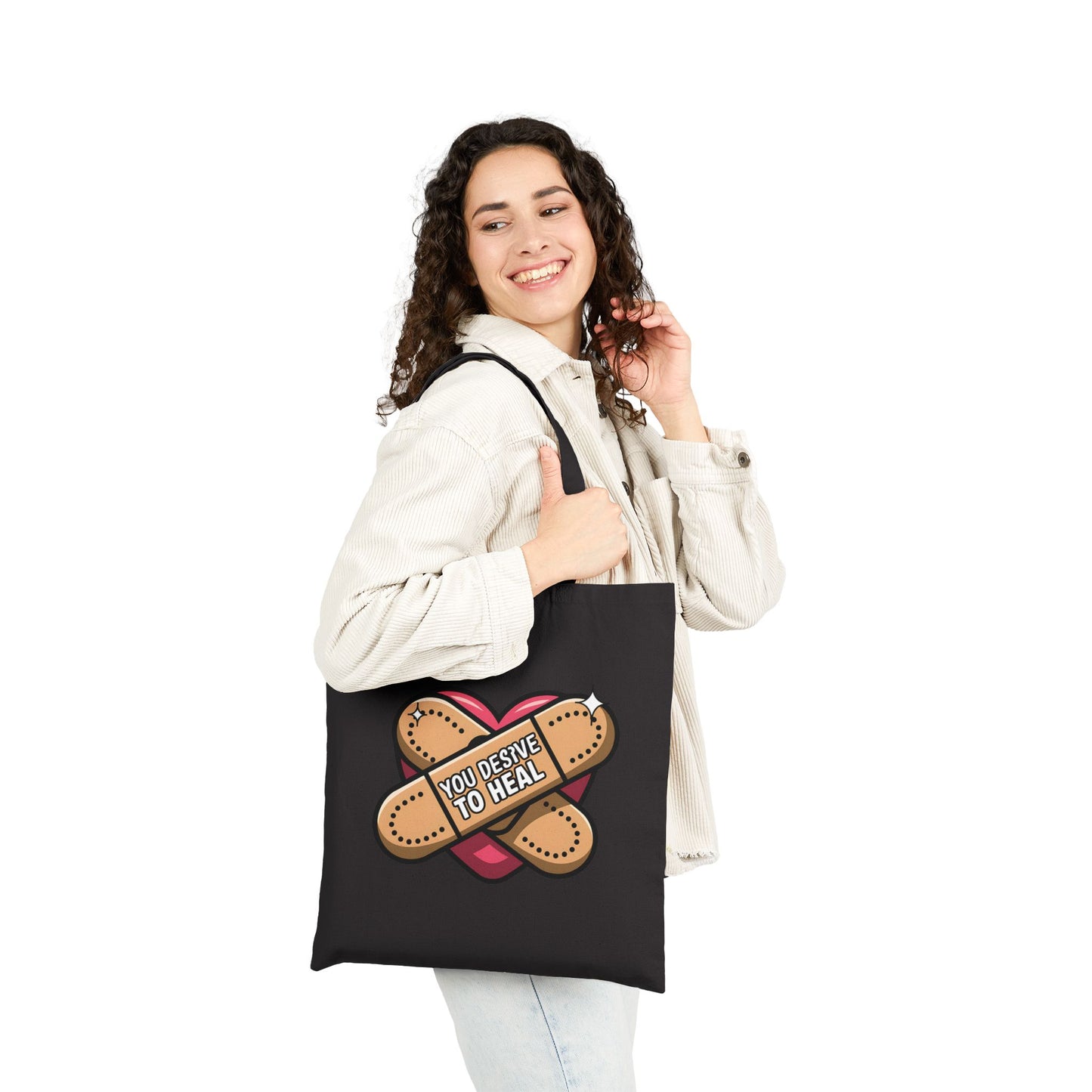 Healing Heart Cotton Canvas Tote Bag | You Deserve to Heal | Eco-Friendly Fashion, Gift for Her, Shopping Bag, Self-Care Collection