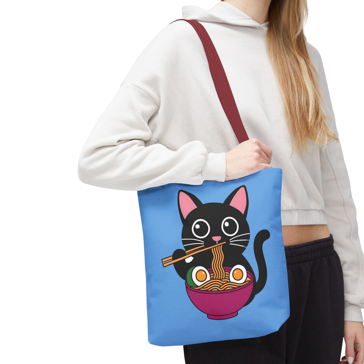 Cute Cat Noodle Tote Bag | Animal Lover Gift, Beach Bag, Shopping Tote, Foodie Accessory, Pet Lover's Bag