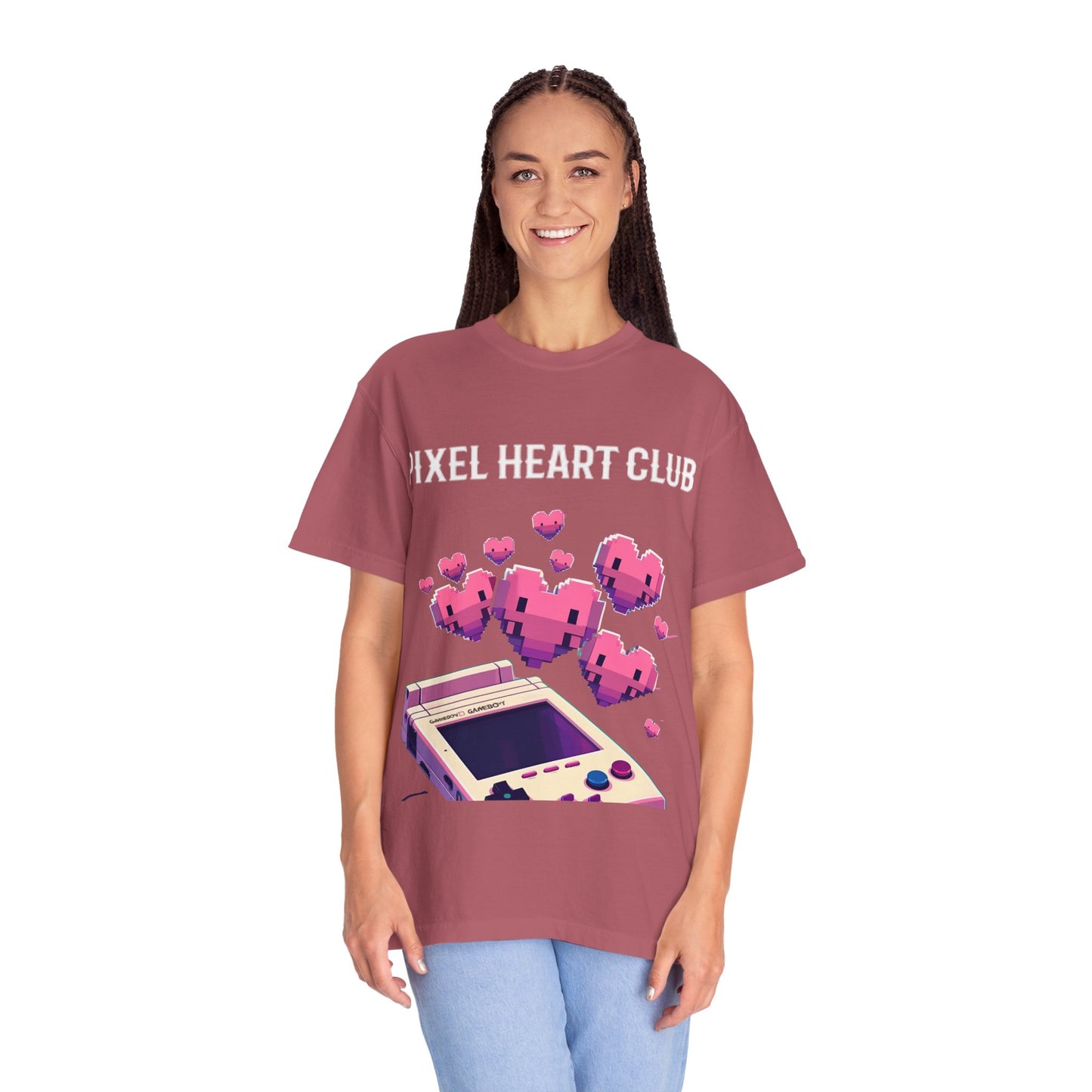 Pixel Heart Club Garment-Dyed T-Shirt, Retro Gamer Shirt, Unisex Tee, Cute Video Game Merch, Valentine's Day Gift, Cozy Casual Wear