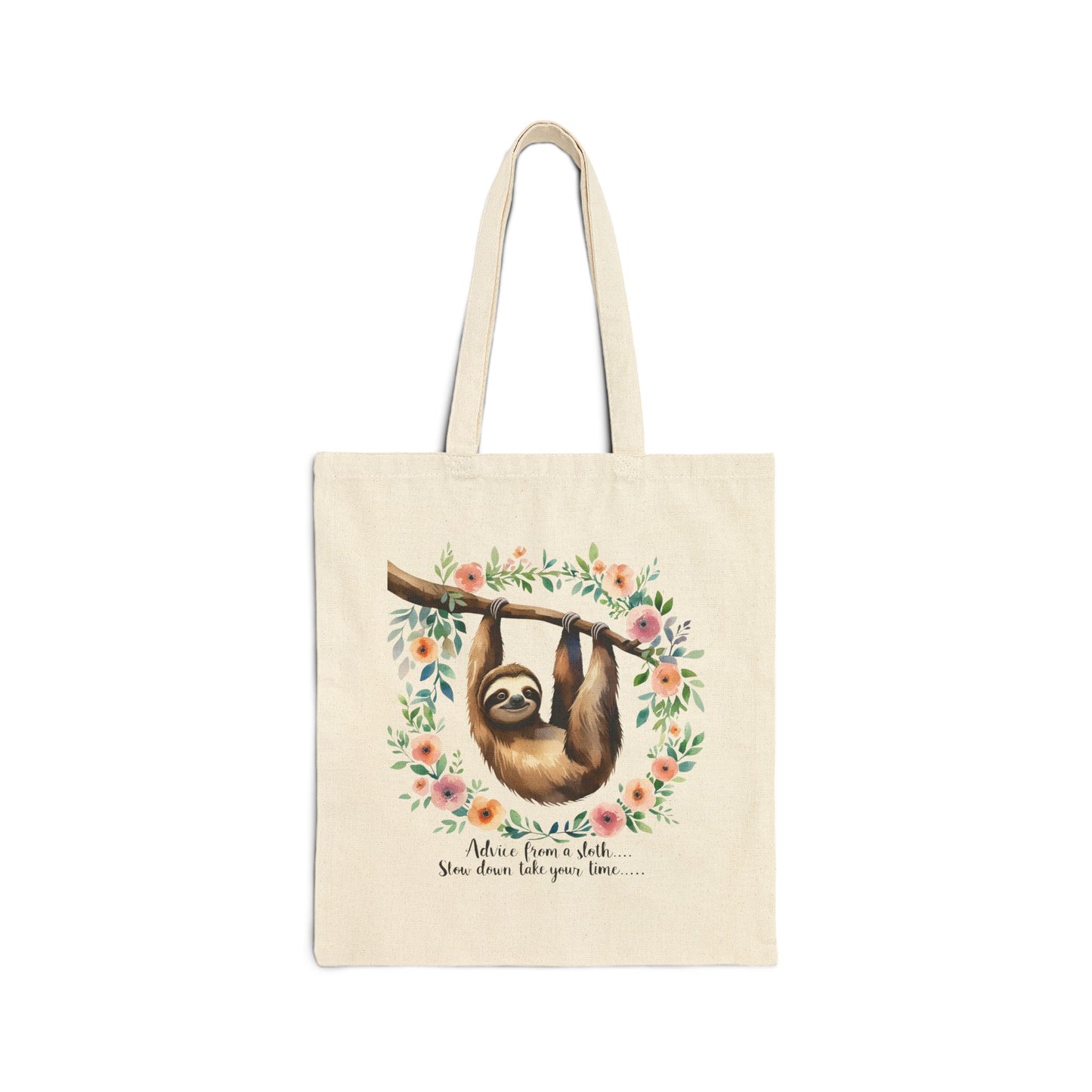 Sloth Canvas Tote Bag - Cute Reusable Shopping Bag, Eco-Friendly Gift, Beach Tote, Daily Use, Floral Design
