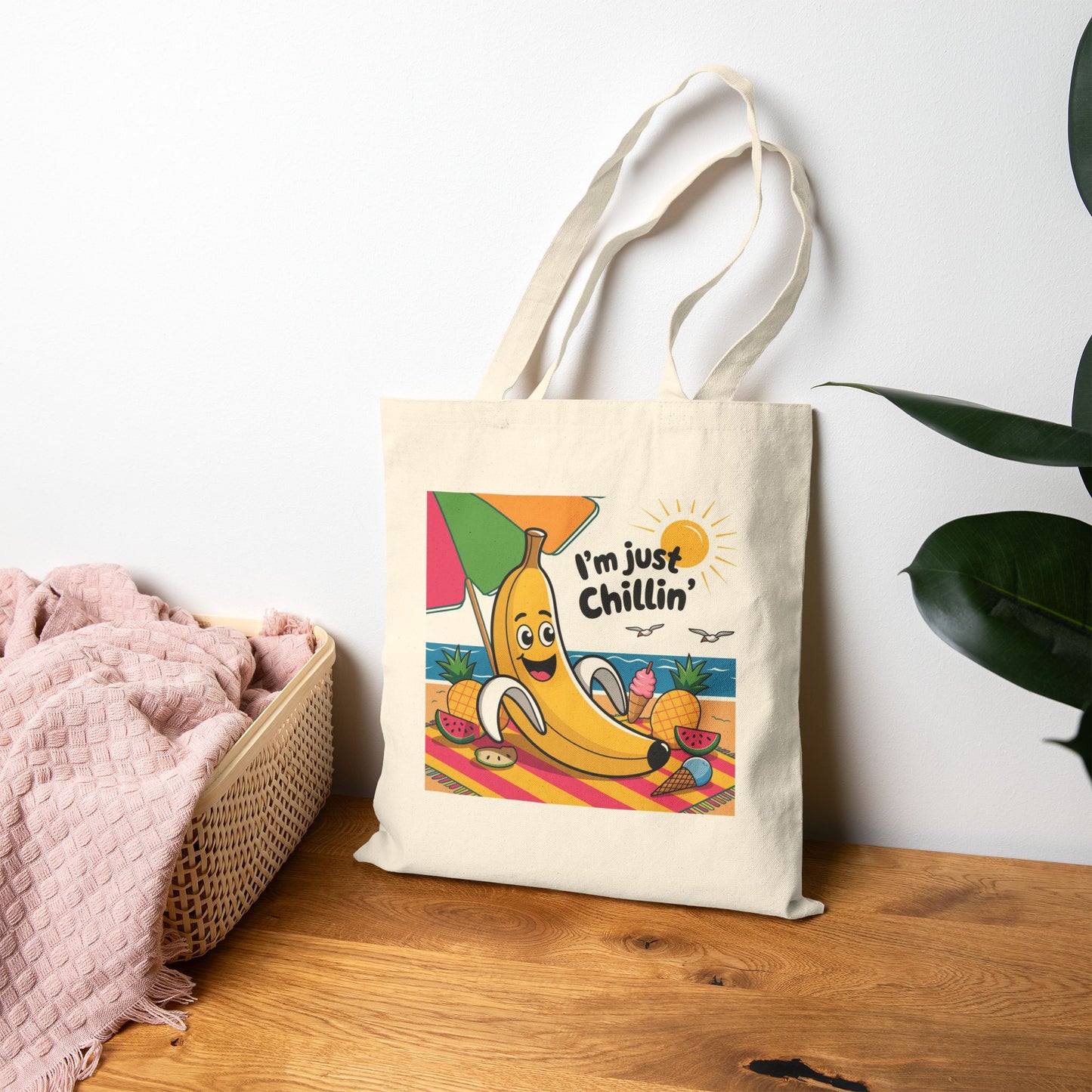Fun Banana Tote Bag - I'm Just Chillin' Bag, Eco-Friendly Shopping Bag, Summer Beach Bag, Cute Gift for Friends, Everyday Use
