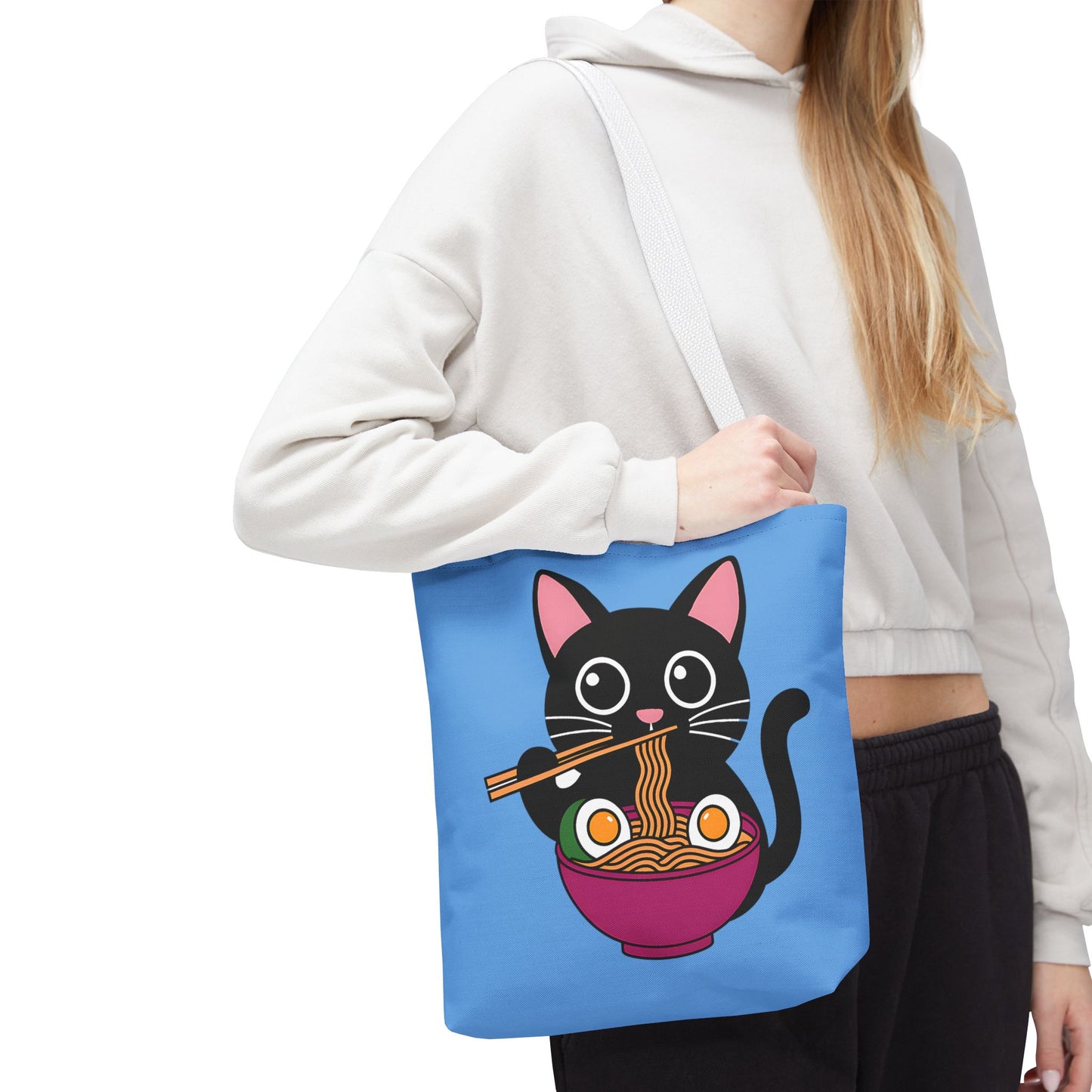 Cute Cat Noodle Tote Bag | Animal Lover Gift, Beach Bag, Shopping Tote, Foodie Accessory, Pet Lover's Bag