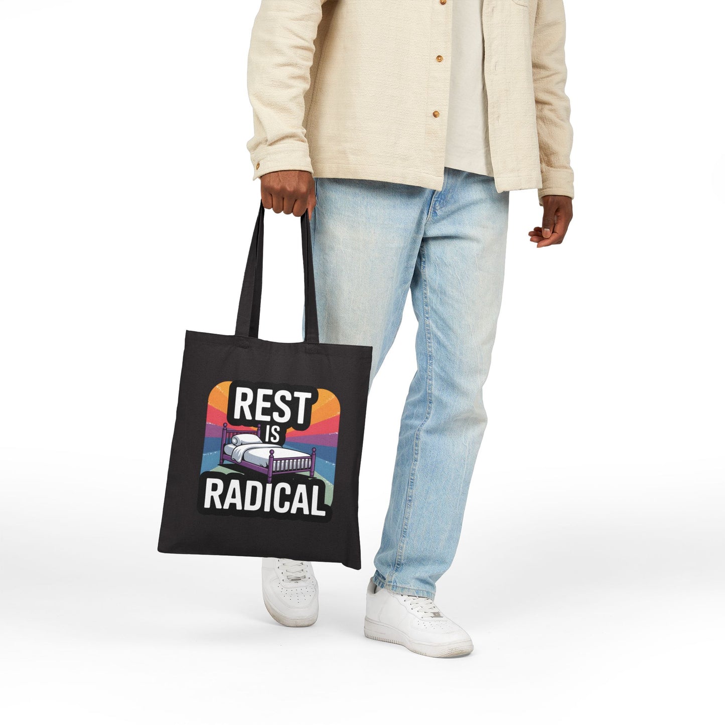 Radical Rest Cotton Canvas Tote Bag, Inspirational Tote, Eco-Friendly Bag, Gift for Relaxation Lovers, Motivational Shopping Bag
