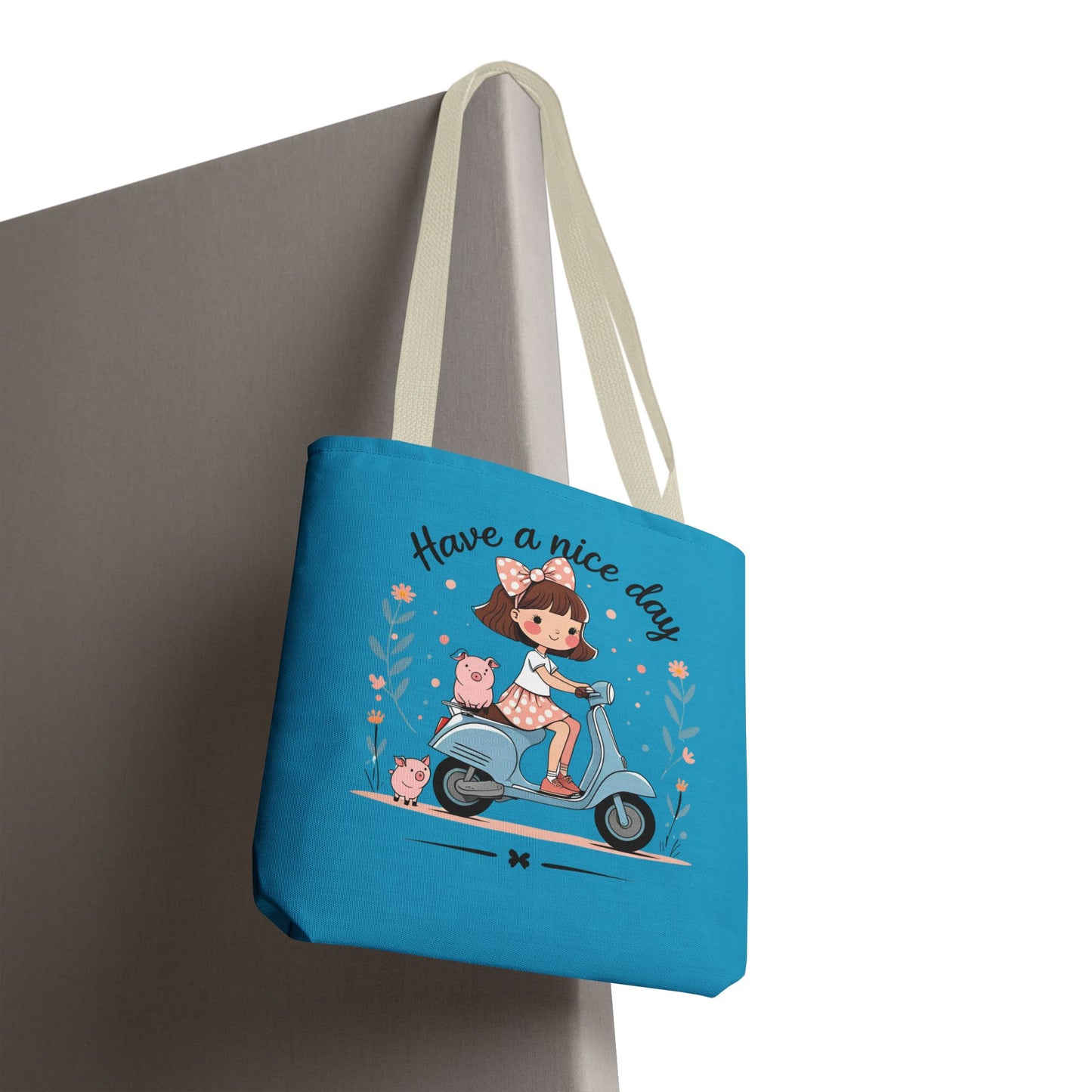 Playful Reminder Tote Bag, Girl on Scooter Bag, Cute AOP Tote, Everyday Use Bag, Gift for Kids, Fun Summer Accessory