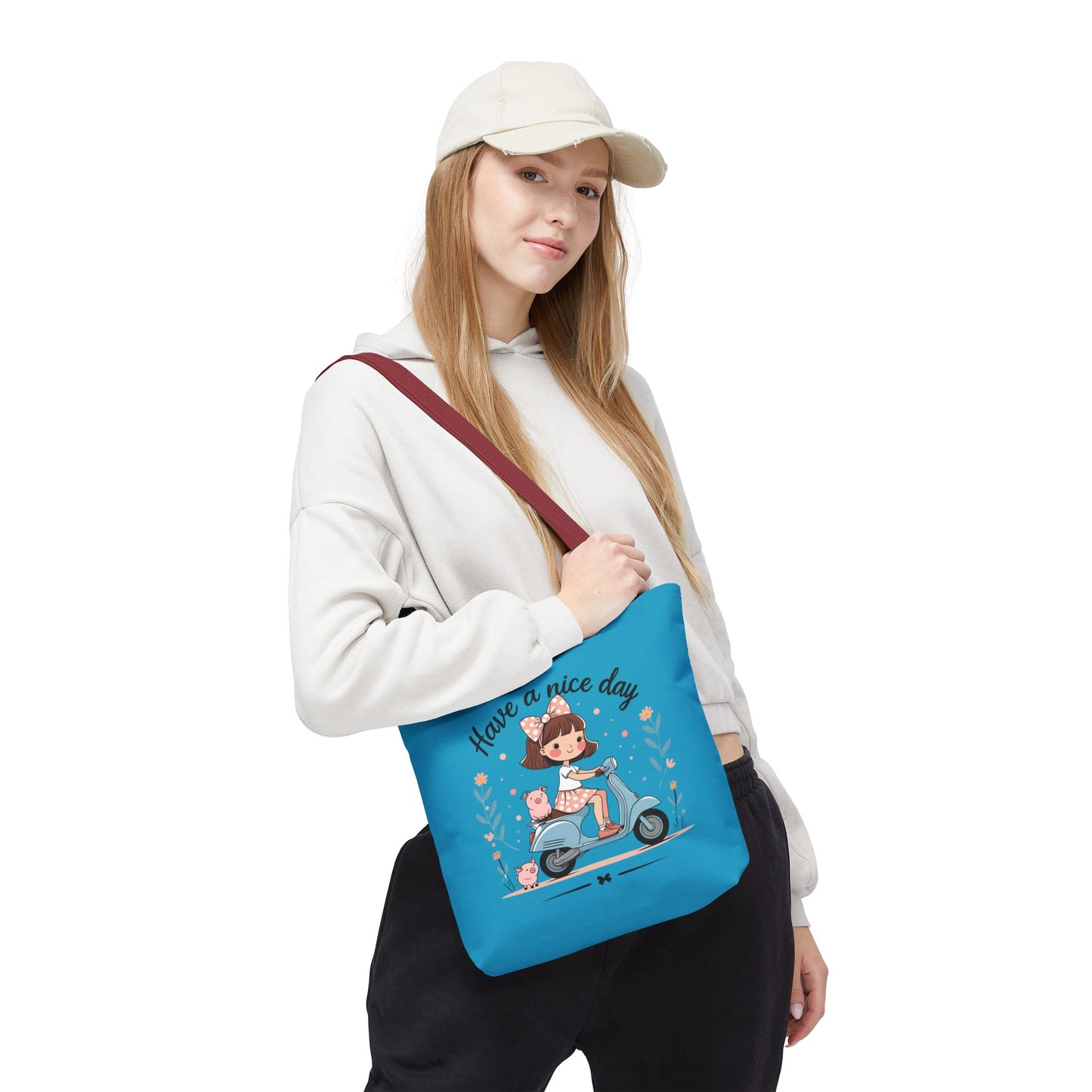 Playful Reminder Tote Bag, Girl on Scooter Bag, Cute AOP Tote, Everyday Use Bag, Gift for Kids, Fun Summer Accessory