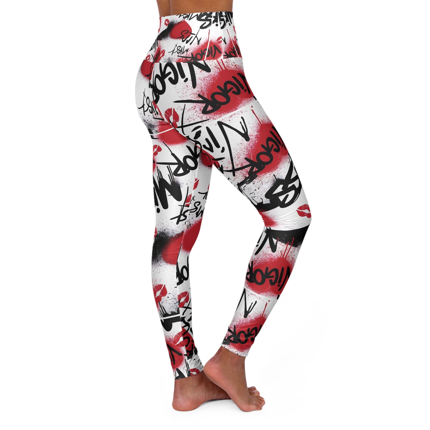 Trendy High Waisted Yoga Leggings with Artistic Graffiti Design