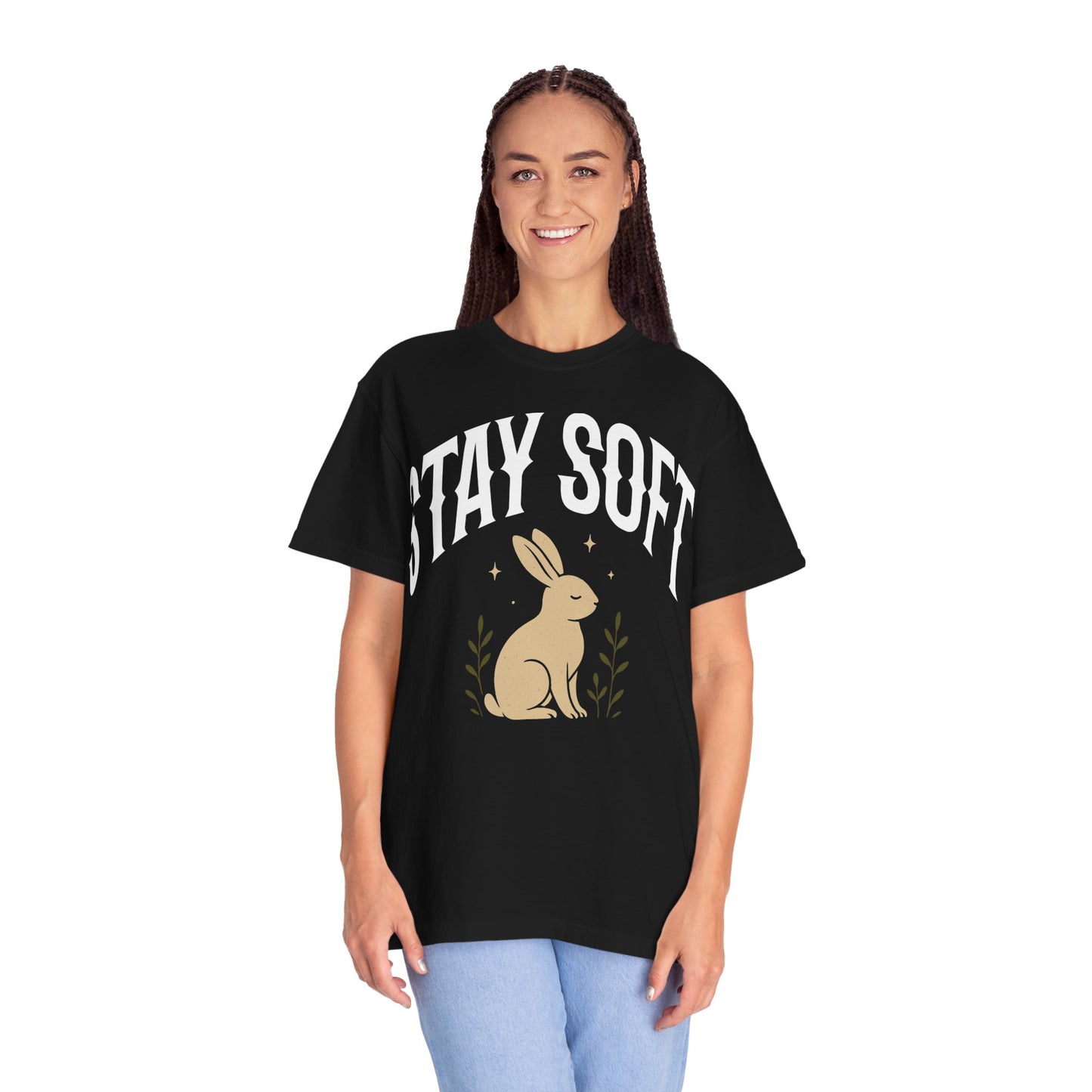 Stay Soft Unisex Garment-Dyed T-Shirt, Cute Rabbit Design Tee for Animal Lovers, Cozy Casual Wear, Gift for Friends, Nature Vibe Clothing