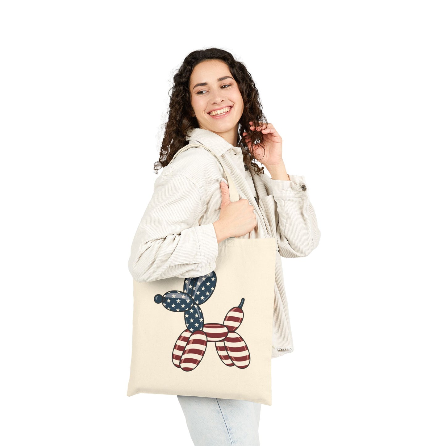 Patriotic Balloon Dog Tote Bag, Reusable Grocery Bag, Eco-Friendly Carrier, Fourth of July Shopping Bag, Cute Gift for Dog Lovers