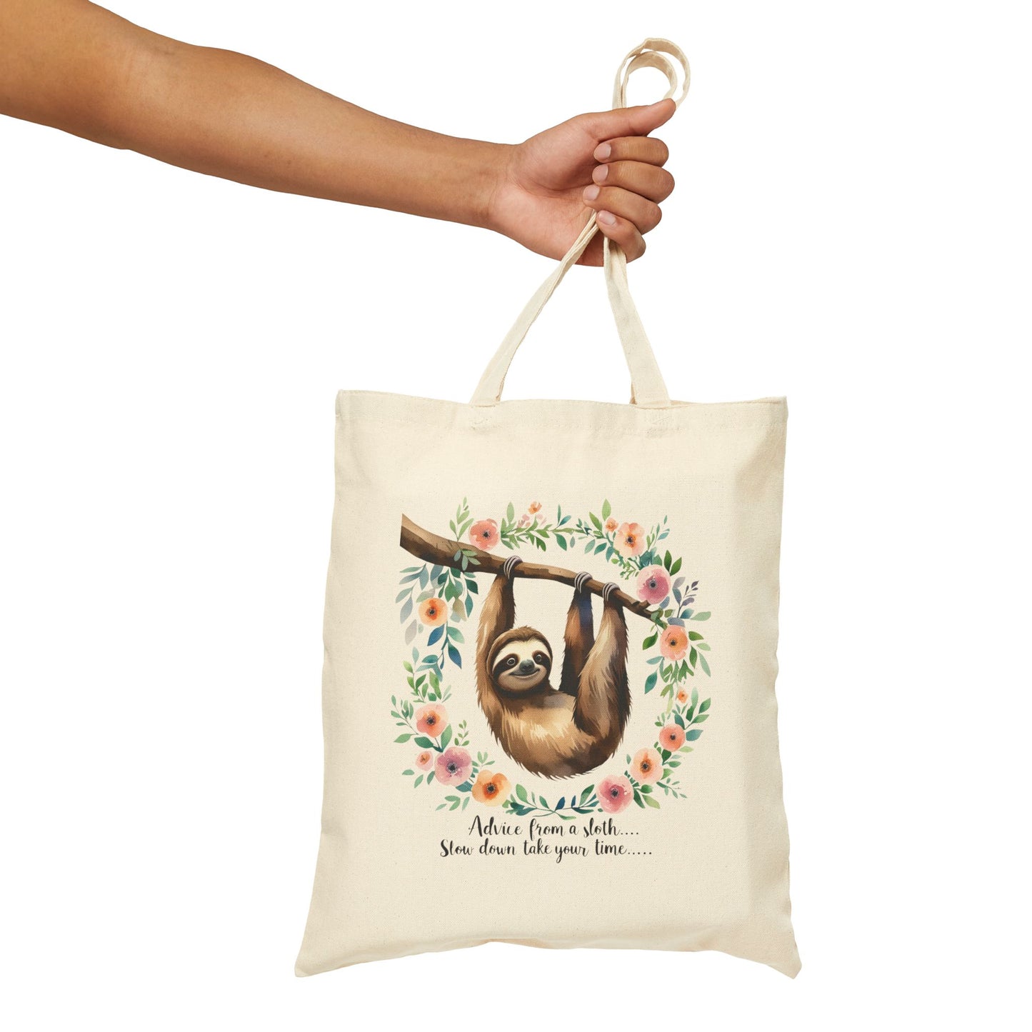Sloth Canvas Tote Bag - Cute Reusable Shopping Bag, Eco-Friendly Gift, Beach Tote, Daily Use, Floral Design