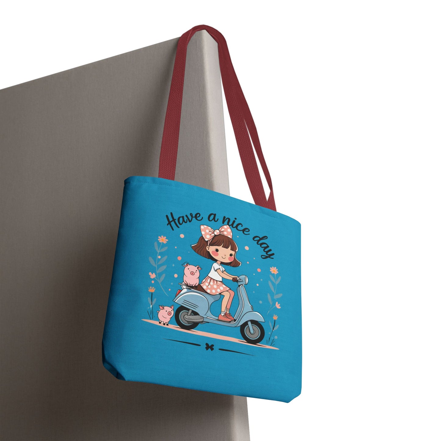 Playful Reminder Tote Bag, Girl on Scooter Bag, Cute AOP Tote, Everyday Use Bag, Gift for Kids, Fun Summer Accessory