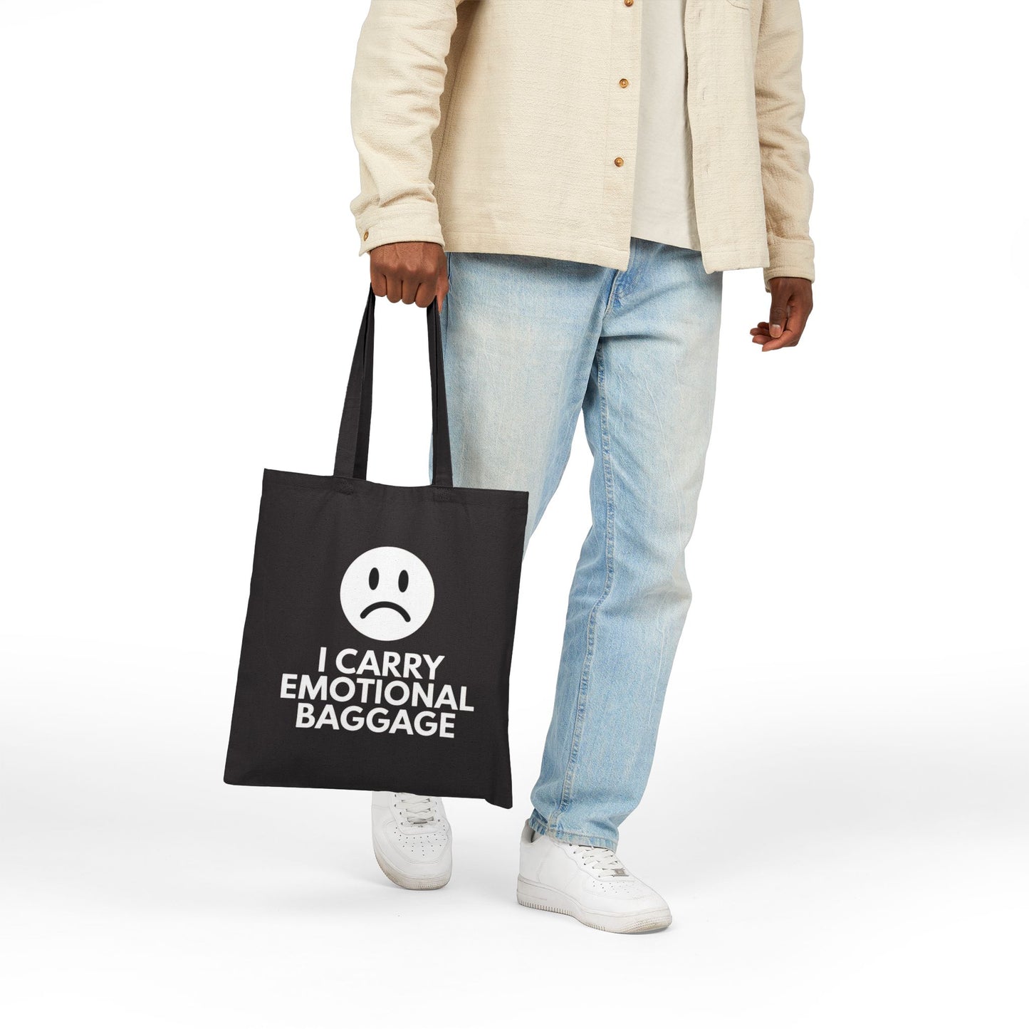 Sad Face Cotton Canvas Tote Bag, Reusable Shopping Bag, Cute Eco-Friendly Gift, Minimalist Design, Everyday Carrier