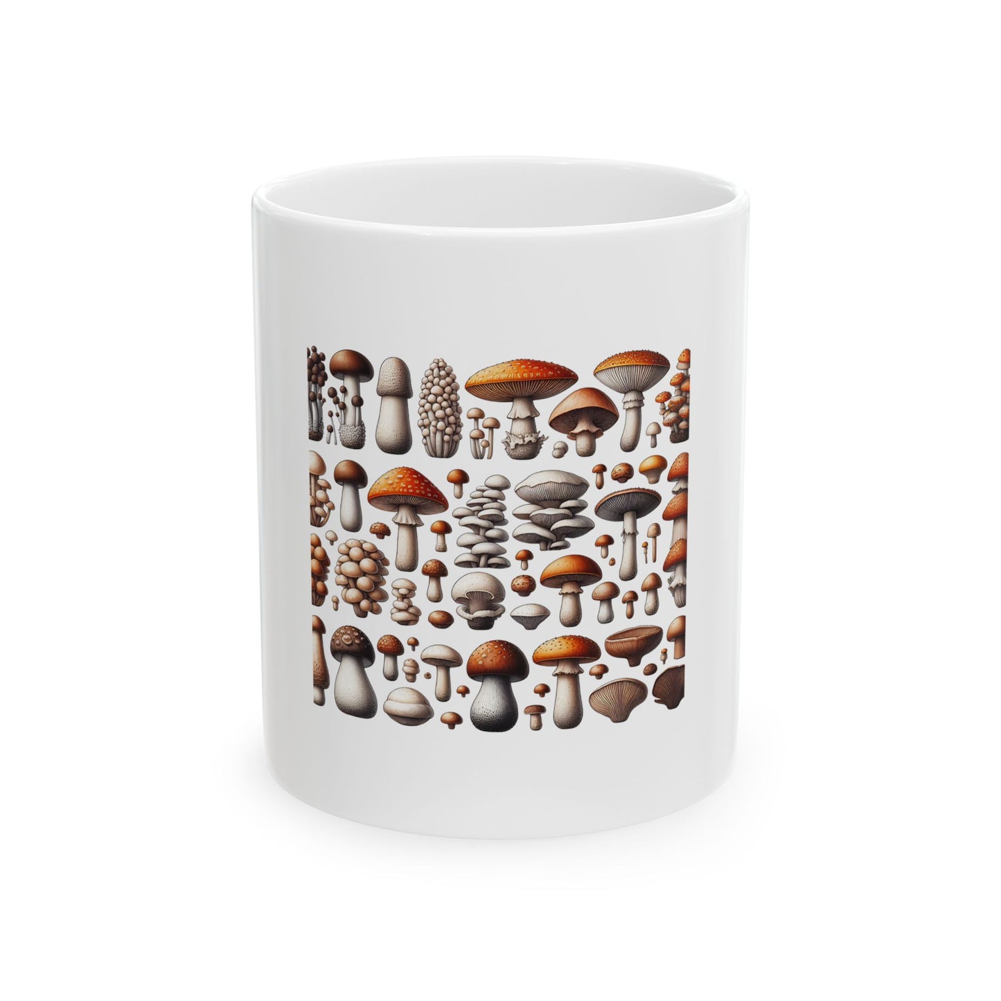 Mushroom Print Ceramic Mug - 11oz & 15oz - Nature-Inspired Coffee Cup