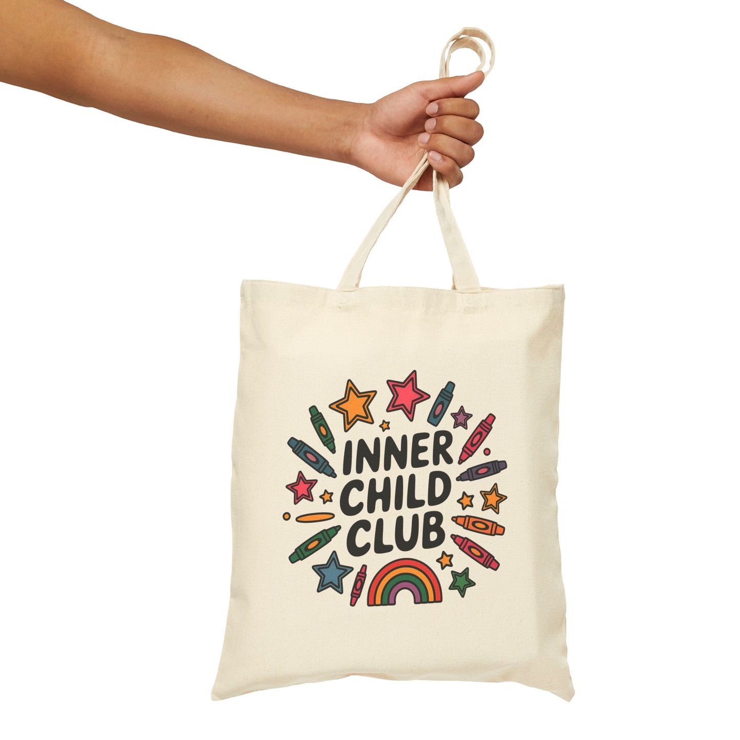 Inner Child Club Cotton Canvas Tote Bag, Eco-Friendly Shopping Bag, Festival Tote, Kids' Art Supplies, Fun & Whimsical