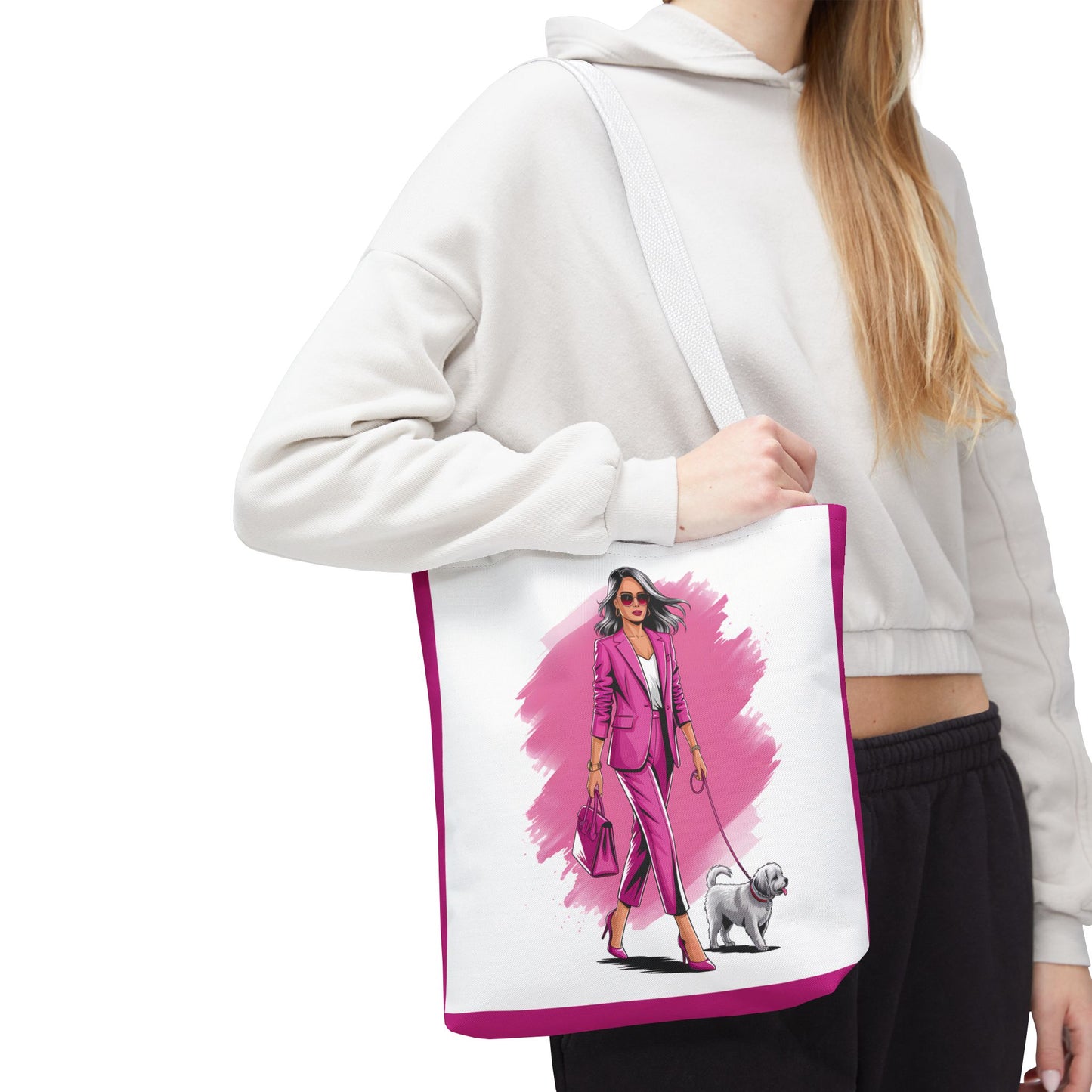 Chic Dog Walker Tote Bag, Fashionable Tote, Pink Tote, Pet Lover Gift, Stylish Shopping Bag, Daily Use Bag, Trendy Handbag