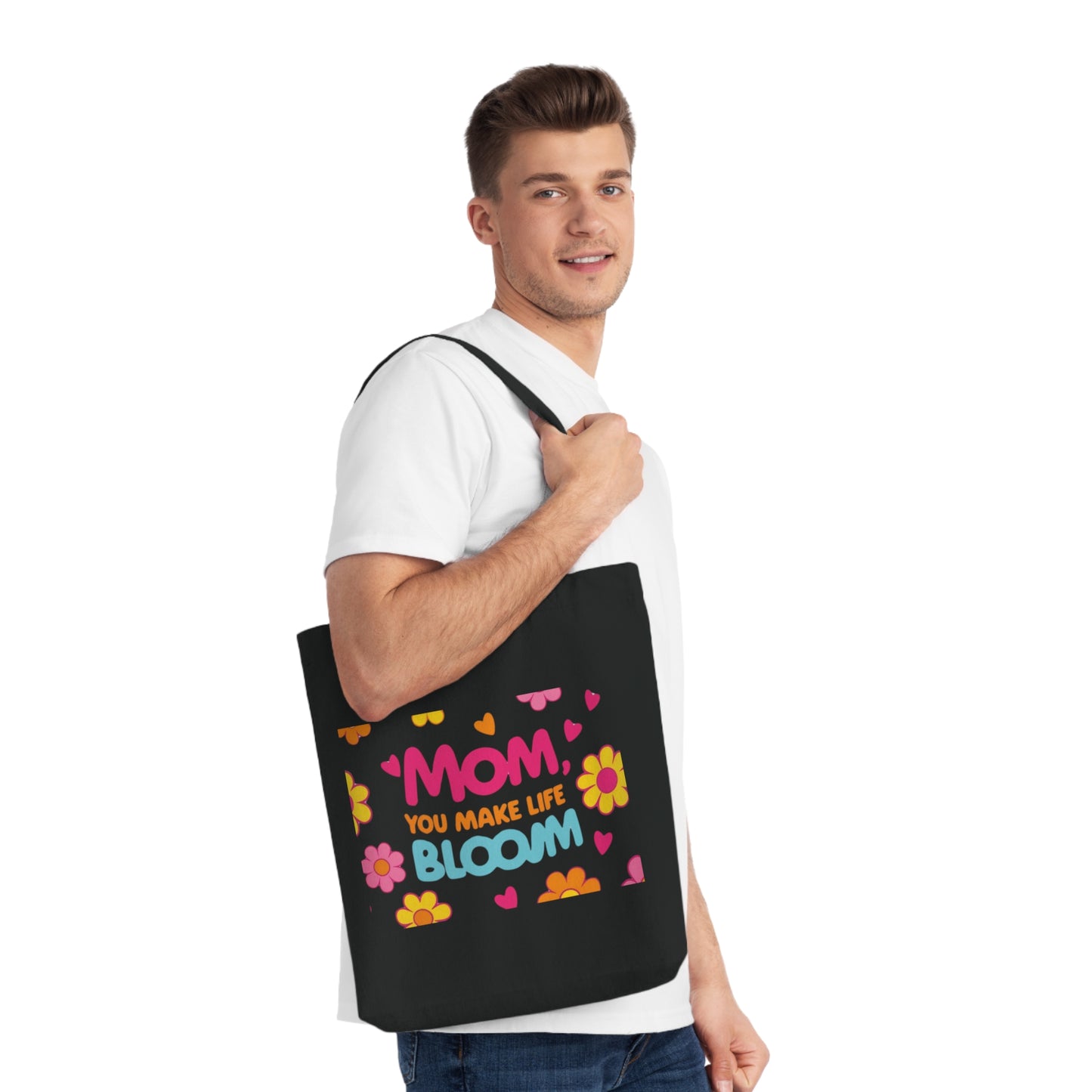 Floral Mother’s Day Woven Tote Bag - "Mom, You Make Life BLOOM"