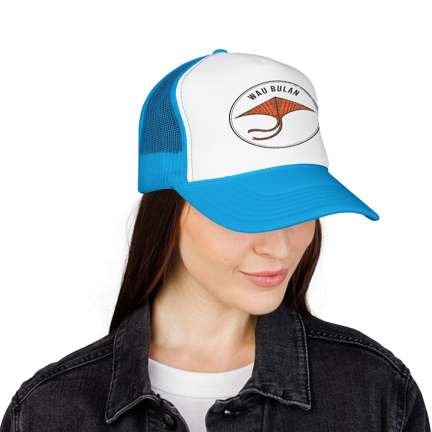 Wau Bulan Foam Trucker Hat, Custom Embroidered Cap, Beachwear, Gift for Outdoor Lovers, Fun Festival Hat