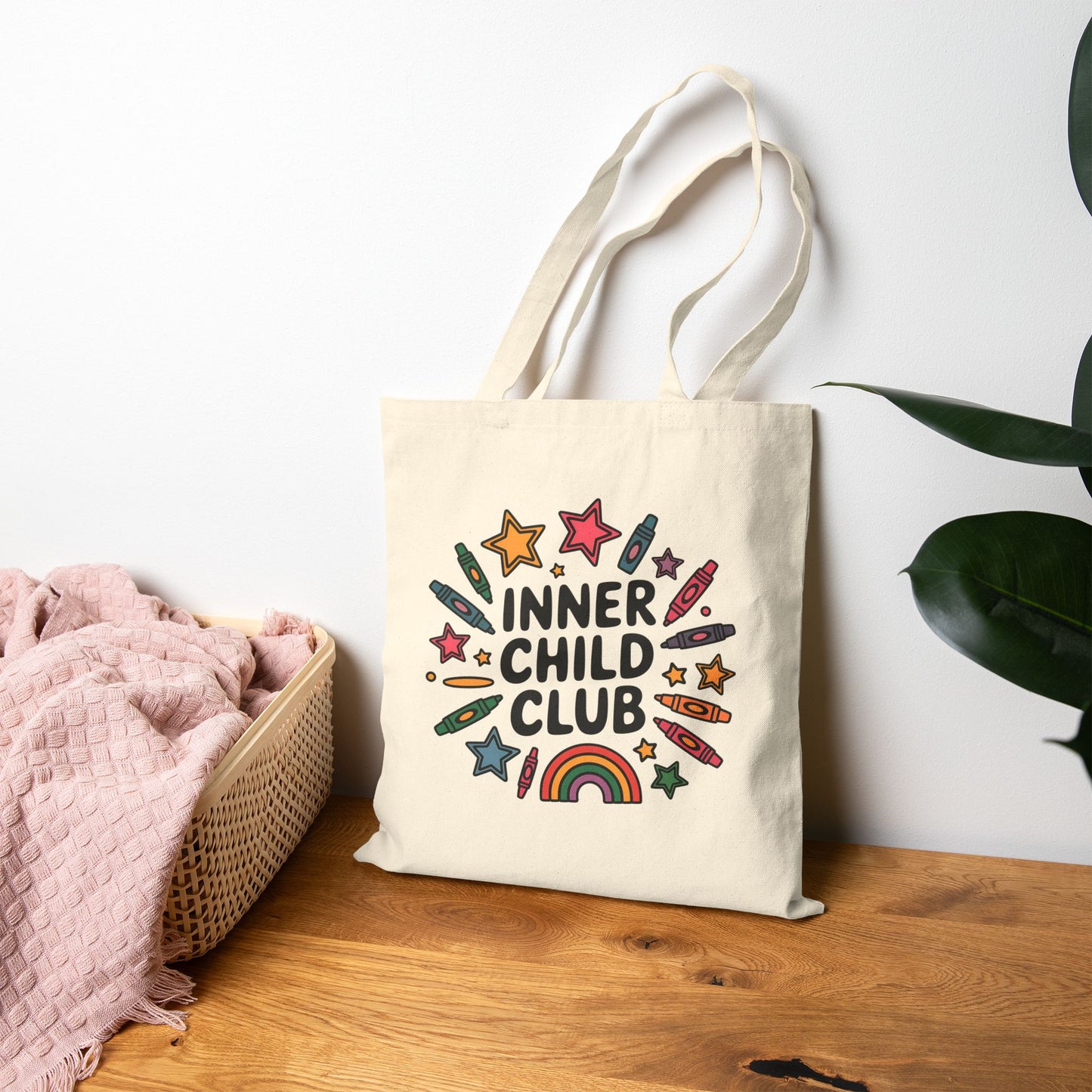 Inner Child Club Cotton Canvas Tote Bag, Eco-Friendly Shopping Bag, Festival Tote, Kids' Art Supplies, Fun & Whimsical