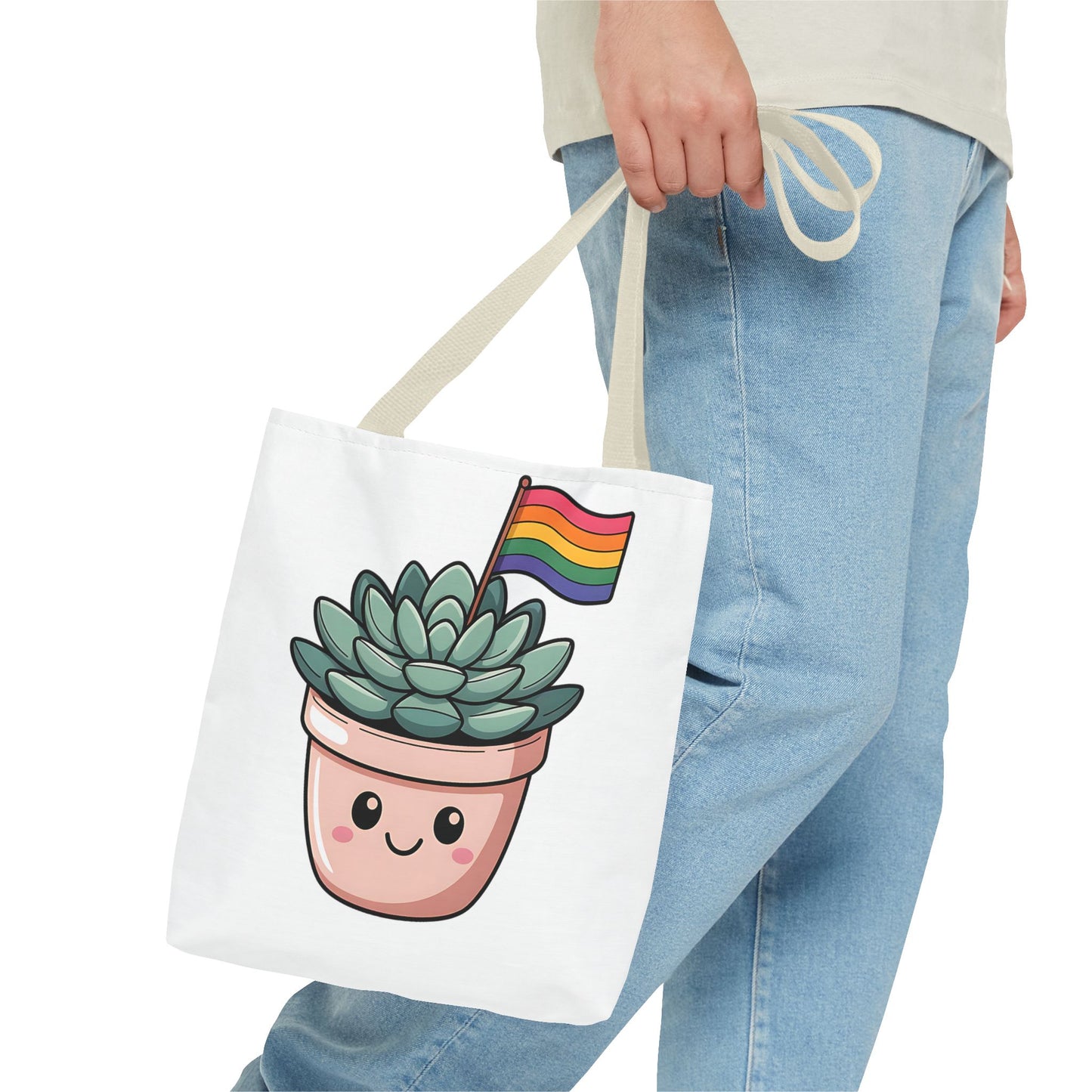 Cute Succulent Tote Bag with Rainbow Flag - Perfect for Pride Events