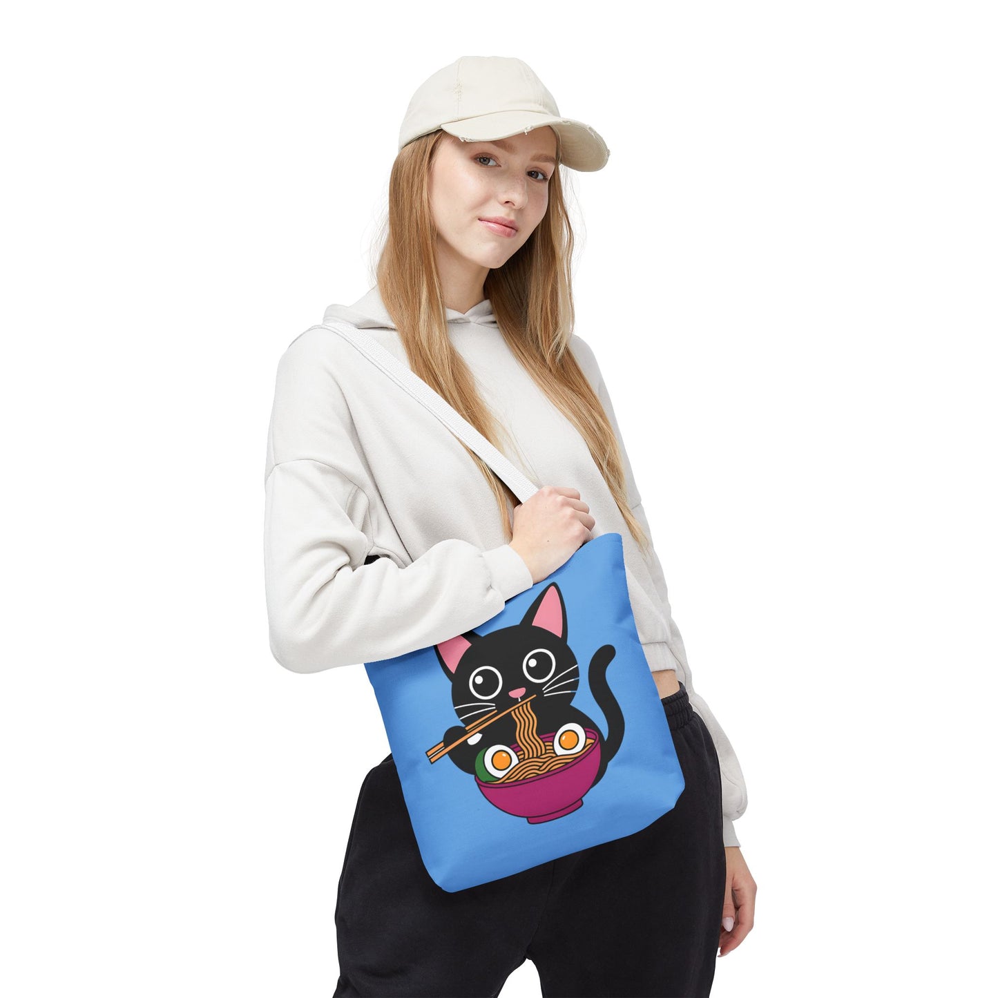 Cute Cat Noodle Tote Bag | Animal Lover Gift, Beach Bag, Shopping Tote, Foodie Accessory, Pet Lover's Bag