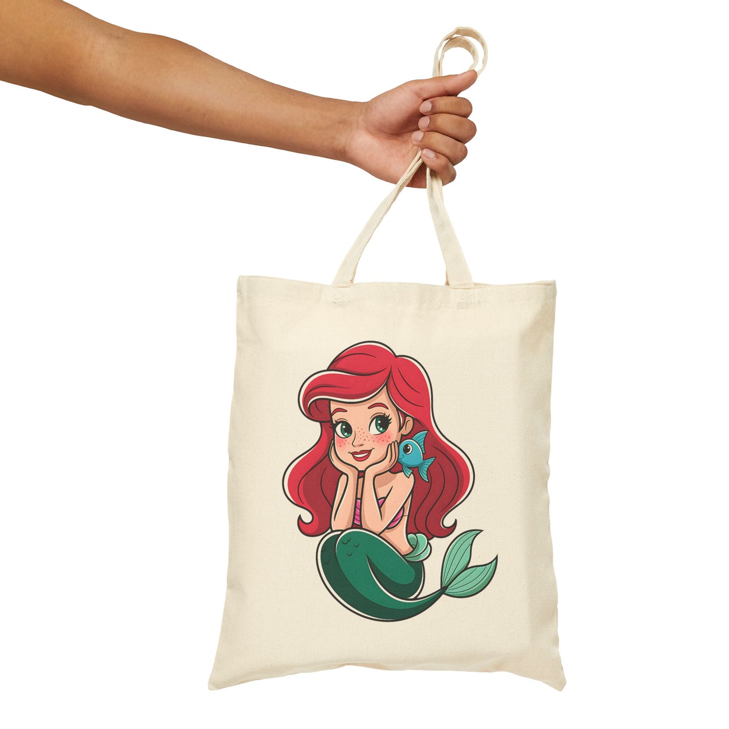 Mermaid Themed Cotton Canvas Tote Bag, Eco-Friendly Shopping Bag, Beach Tote, Gift for Ocean Lovers, Cute Drawstring Bag