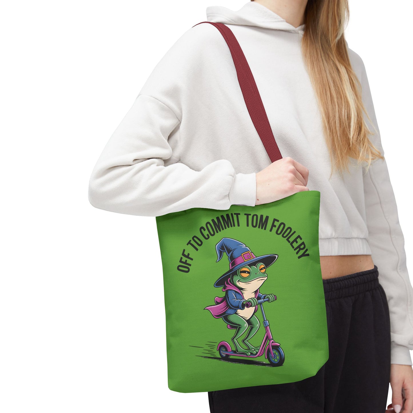 Whimsical Frog Tote Bag, Off to Commit Tom Foolery, Funny Gift, Eco-Friendly Shopping, Ideal for Parties, Casual Everyday Use
