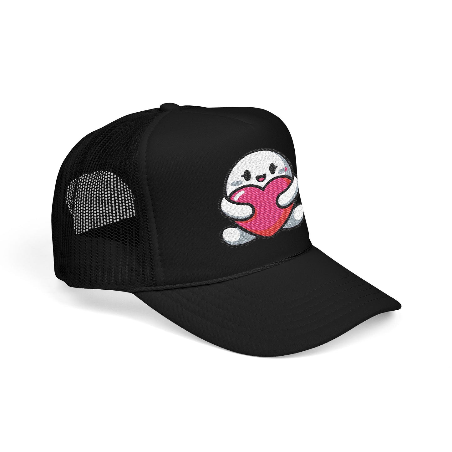 Cute Heart Hugging Foam Trucker Hat | Embroidered Hat | Gift for Loved Ones | Casual Outfit Accessory | Valentine’s Day | Birthday Hat