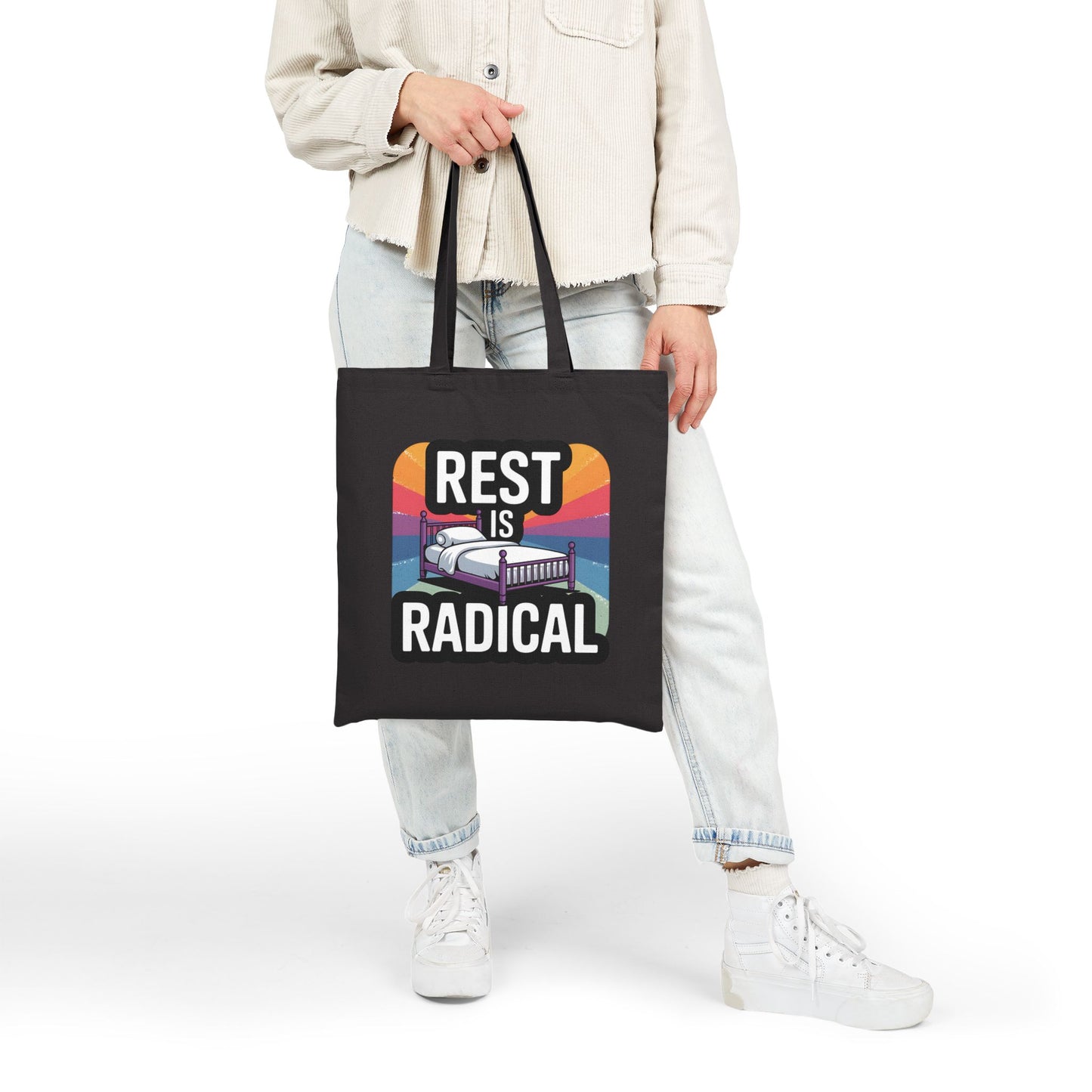 Radical Rest Cotton Canvas Tote Bag, Inspirational Tote, Eco-Friendly Bag, Gift for Relaxation Lovers, Motivational Shopping Bag