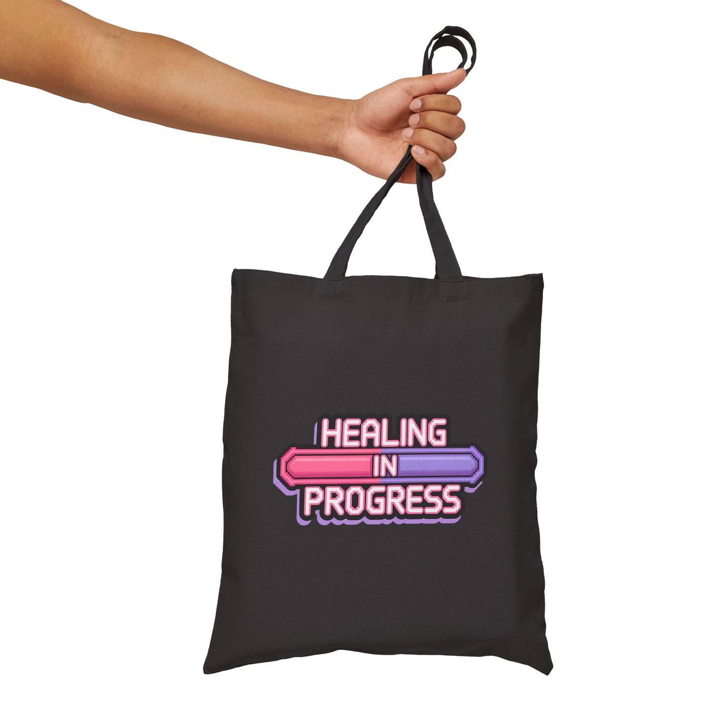 Healing in Progress Cotton Canvas Tote Bag | Eco-Friendly Bag, Inspirational Gift, Self-Care Accessory, Everyday Use, Motivational Bag