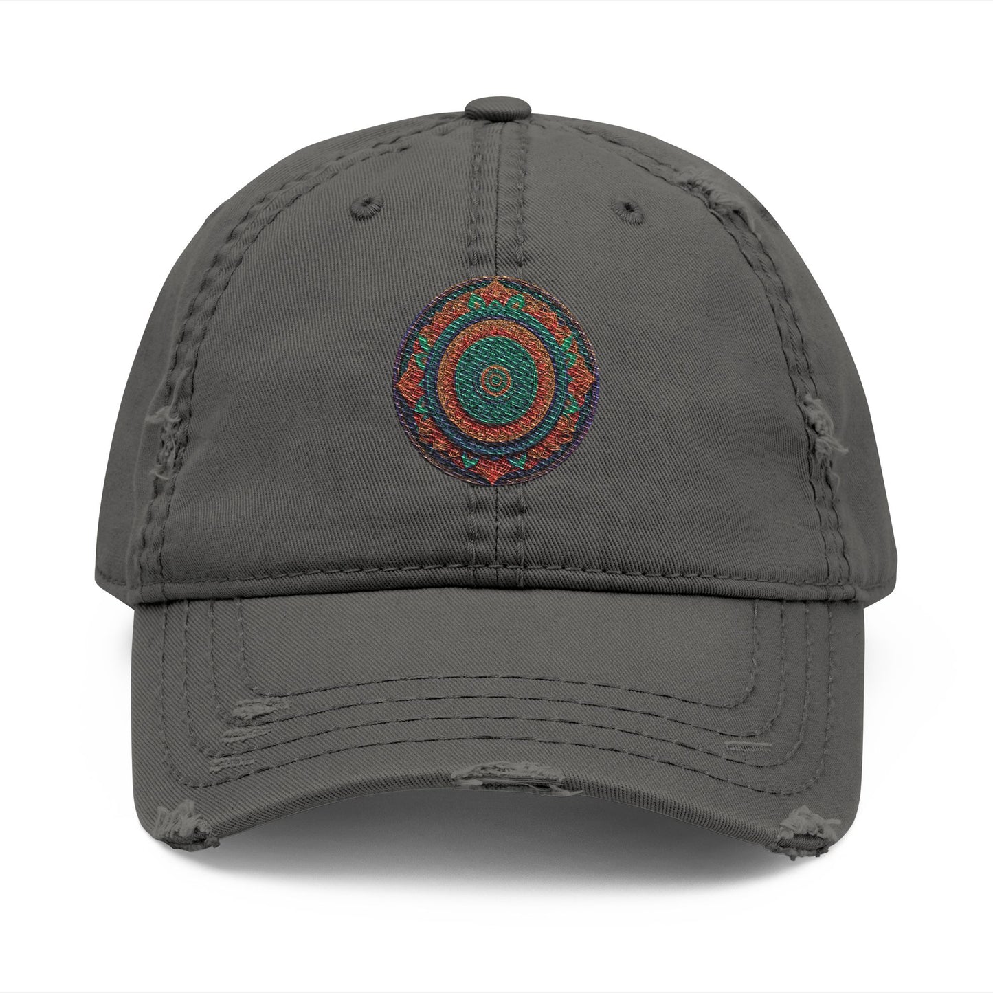 Distressed Dad Hat with Embroidered Colorful Circle - Casual Fashion Accessory