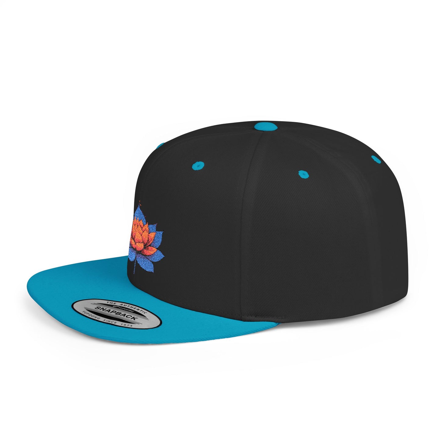 Lotus Flower Flat Bill Snapback Cap - Stylish & Versatile