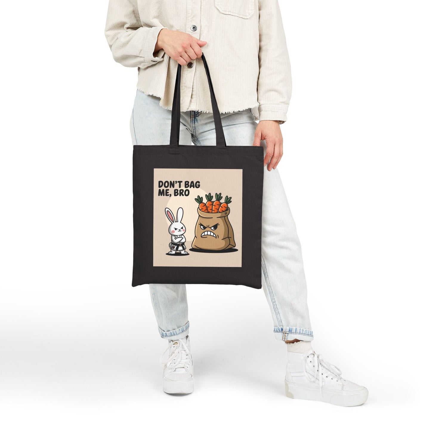 Funny Cotton Canvas Tote Bag - Don't Bag Me, Bro | Reusable Shopping Bag, Eco-Friendly Tote, Gift for Bunny Lovers, Quirky Market Bag