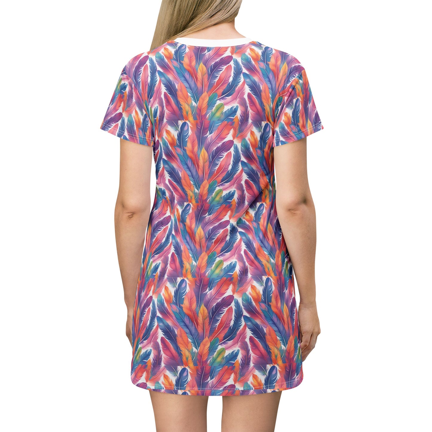Colorful Feather T-Shirt Dress - Boho Style for Summer Fun