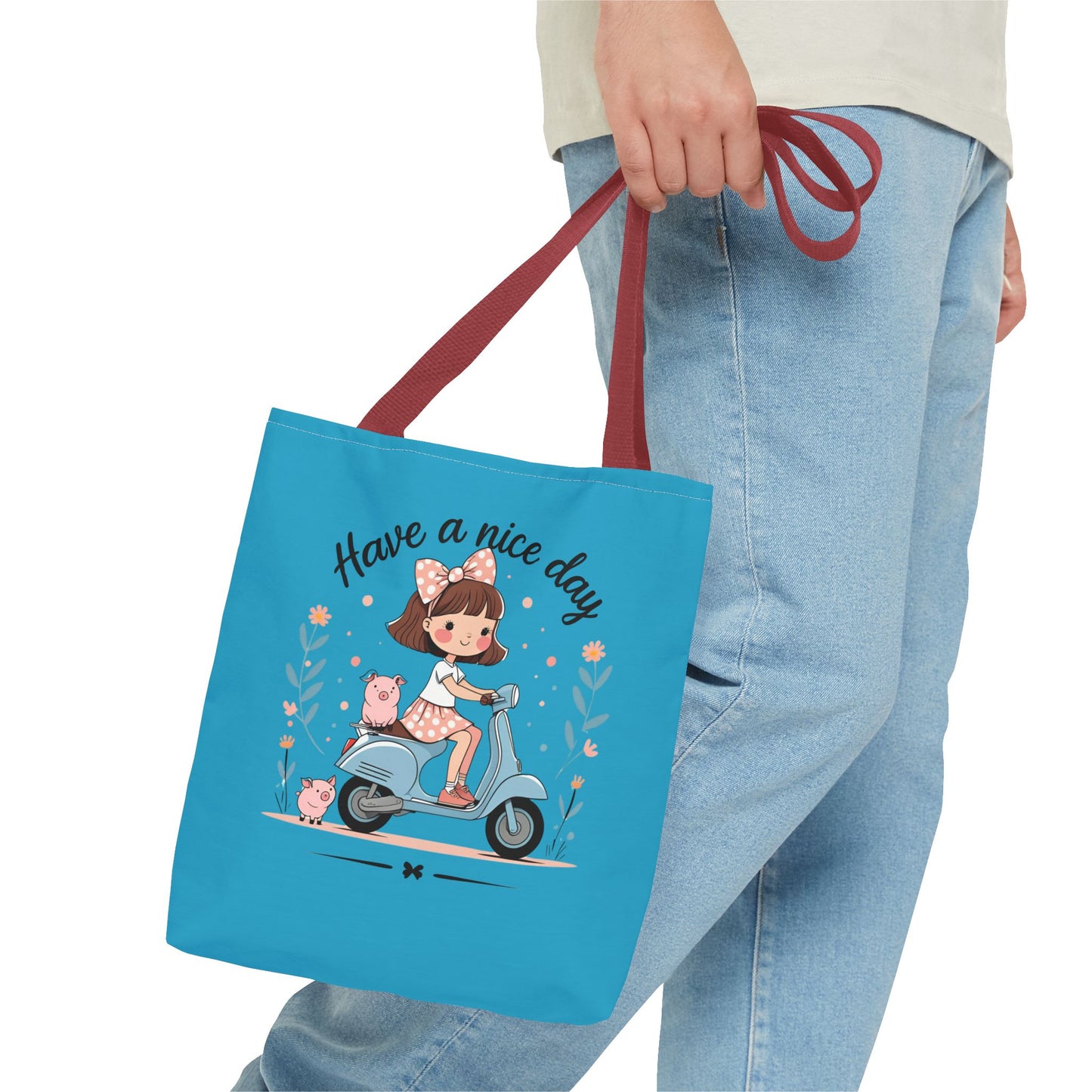 Playful Reminder Tote Bag, Girl on Scooter Bag, Cute AOP Tote, Everyday Use Bag, Gift for Kids, Fun Summer Accessory